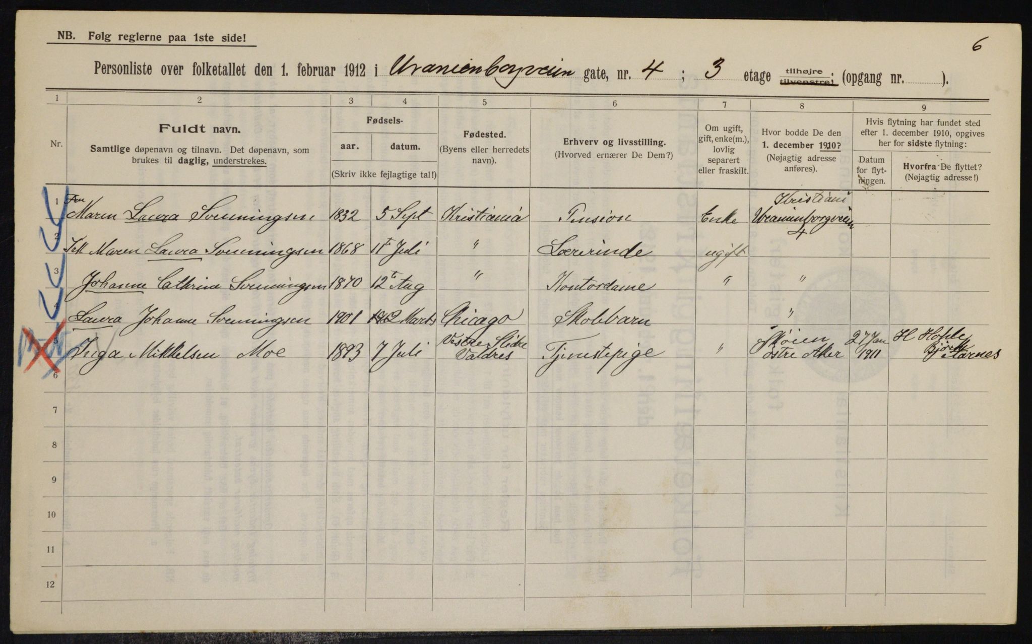 OBA, Municipal Census 1912 for Kristiania, 1912, p. 120375