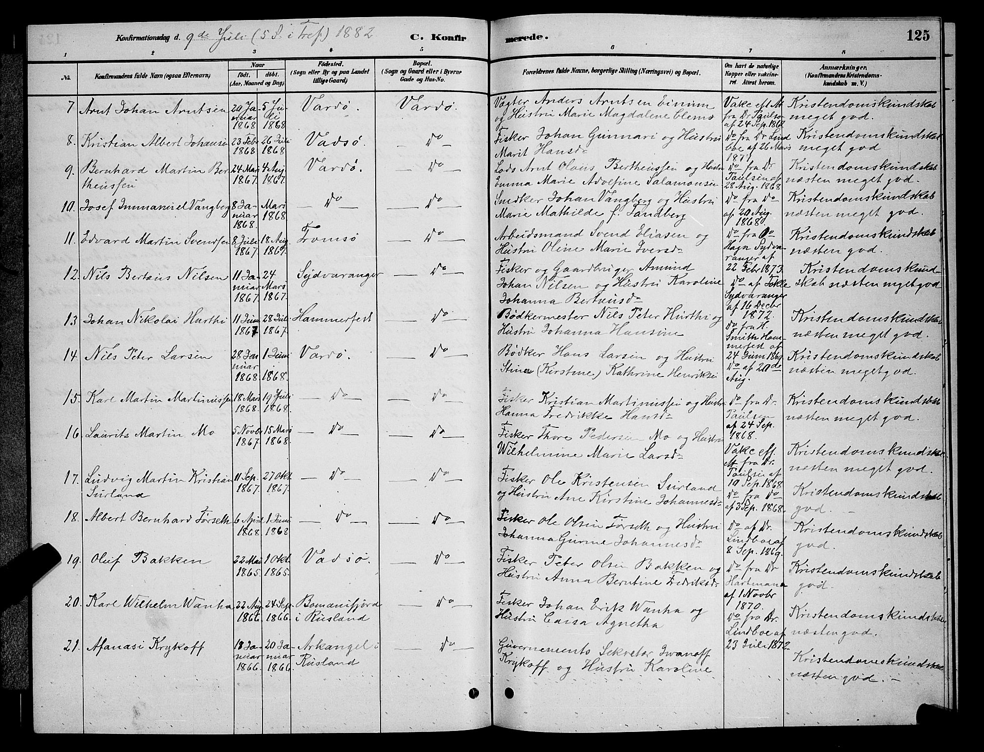 Vardø sokneprestkontor, AV/SATØ-S-1332/H/Hb/L0004klokker: Parish register (copy) no. 4, 1879-1887, p. 125