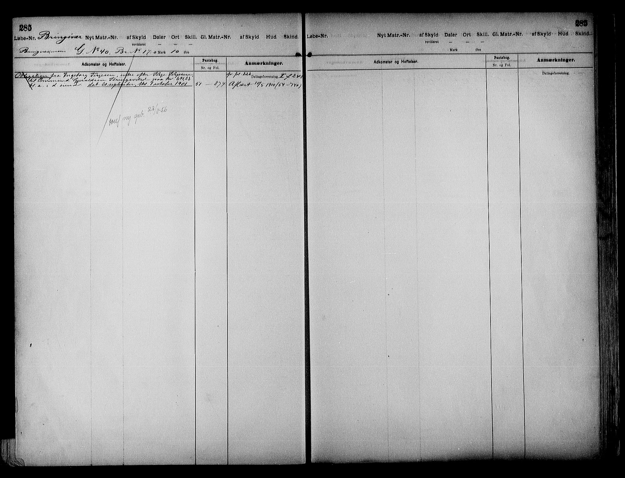 Vestre Nedenes/Sand sorenskriveri, SAK/1221-0010/G/Ga/L0018: Mortgage register no. 13b, 1872-1956, p. 285
