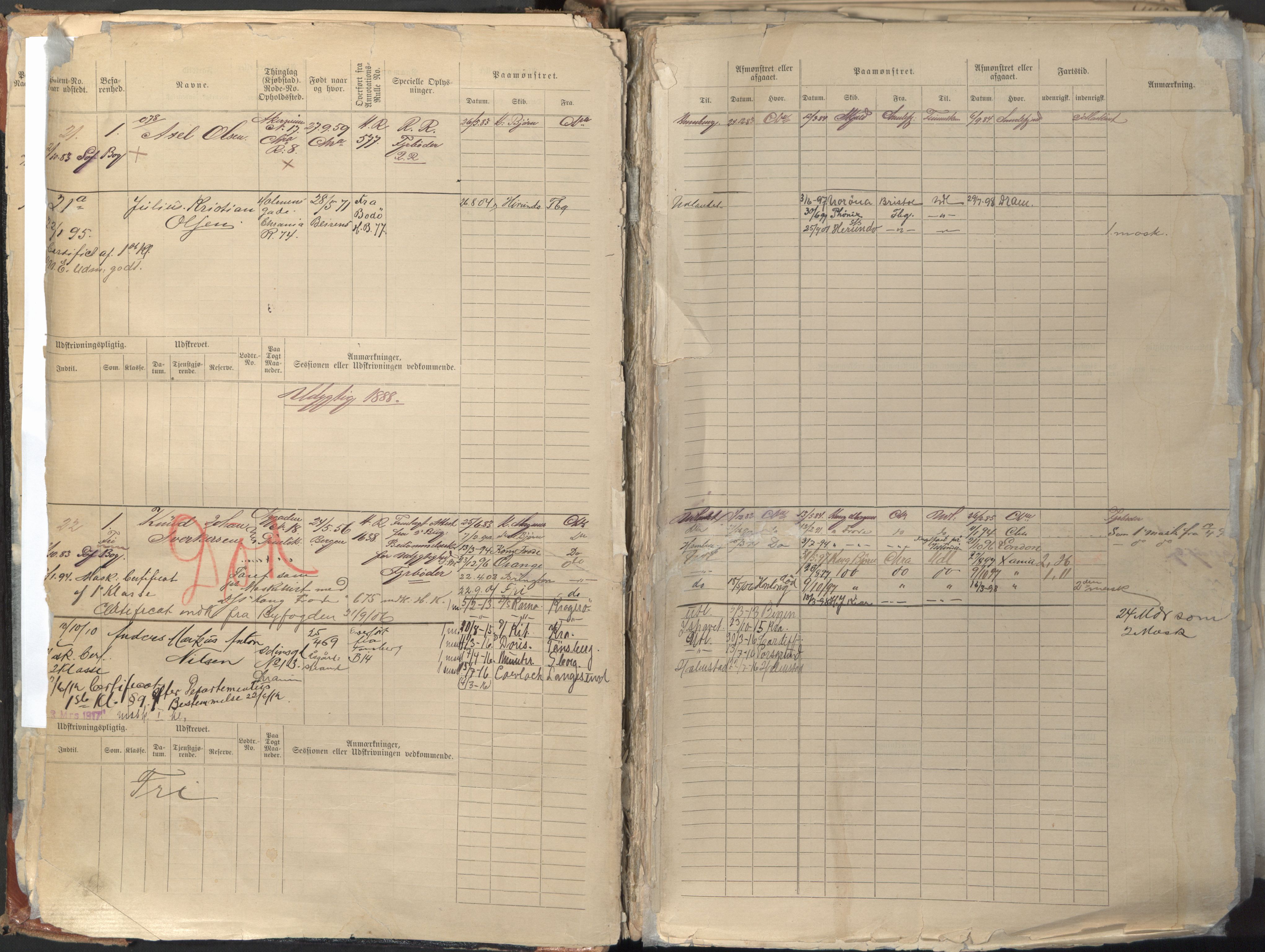 Oslo sjømannskontor, AV/SAO-A-10595/F/Fd/L0006: B-rulle, 1883, p. 10b-11a