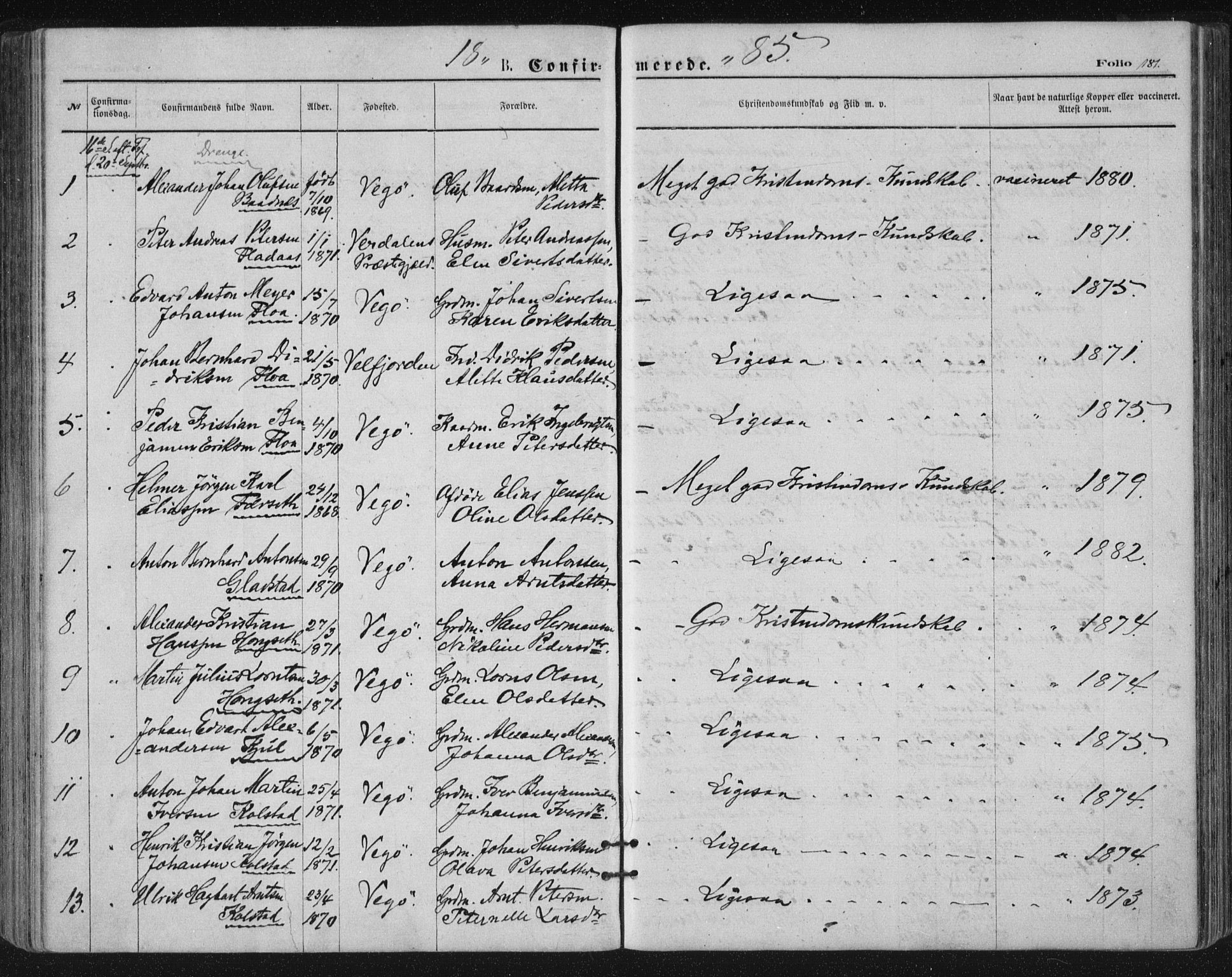 Ministerialprotokoller, klokkerbøker og fødselsregistre - Nordland, SAT/A-1459/816/L0241: Parish register (official) no. 816A07, 1870-1885, p. 181
