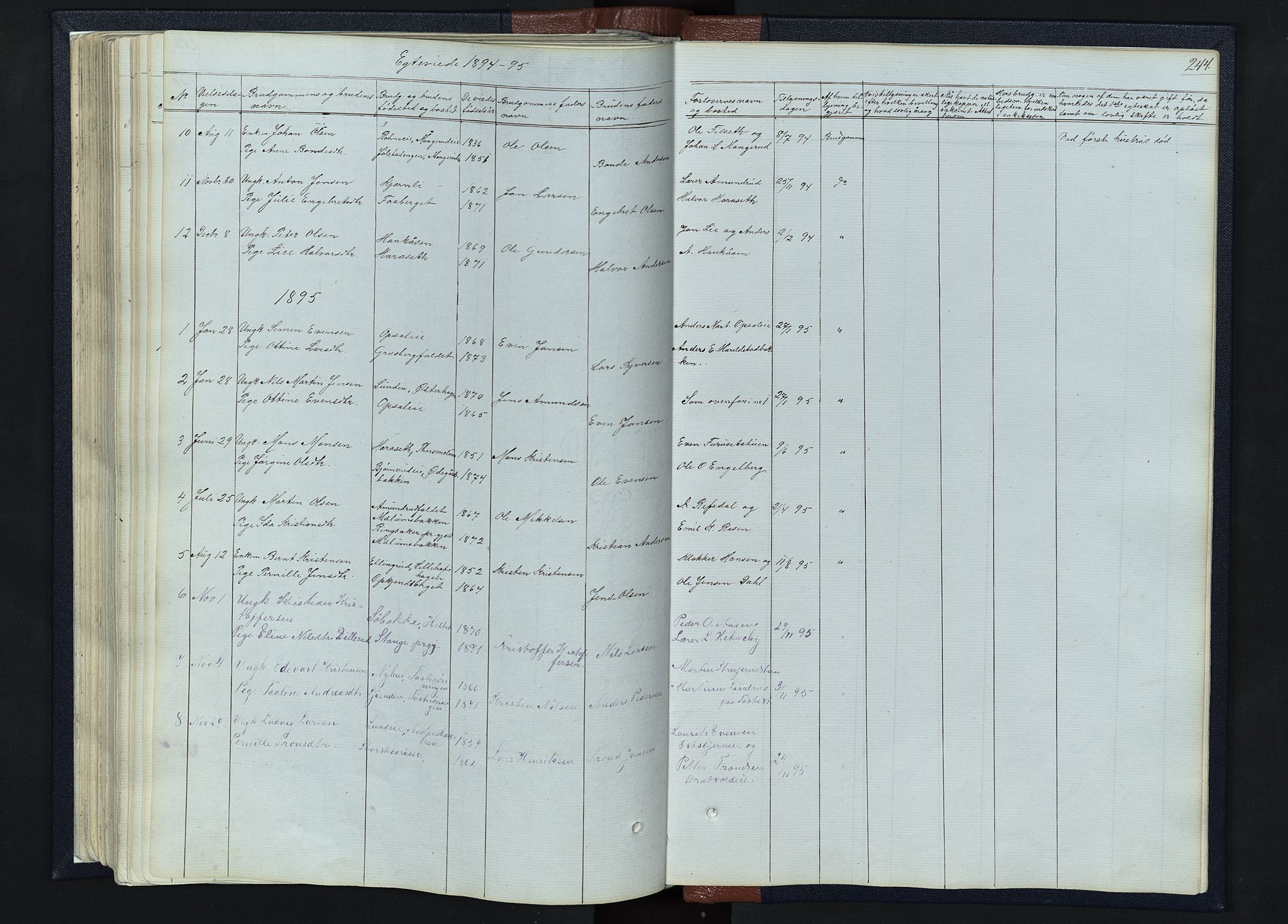 Romedal prestekontor, SAH/PREST-004/L/L0010: Parish register (copy) no. 10, 1860-1895, p. 244