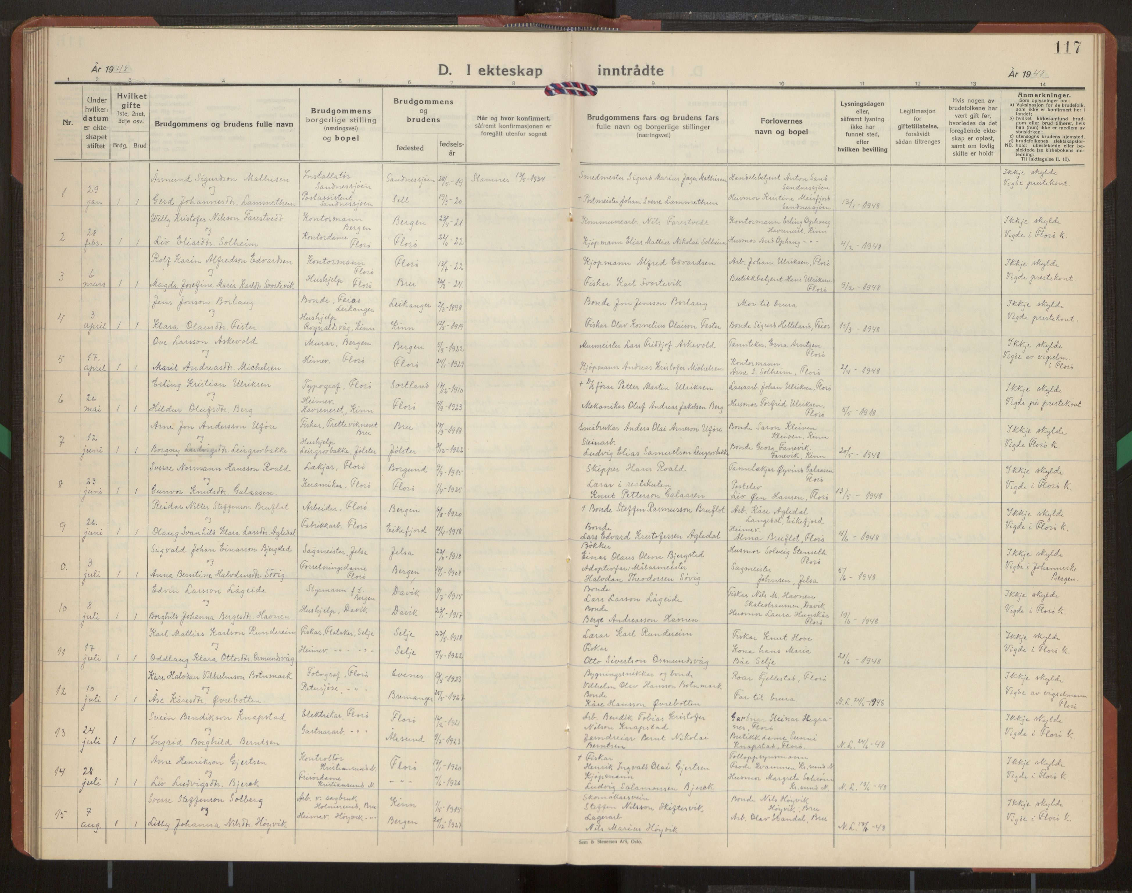 Kinn sokneprestembete, SAB/A-80801/H/Hab/Habb/L0001: Parish register (copy) no. B 1, 1939-1959, p. 117