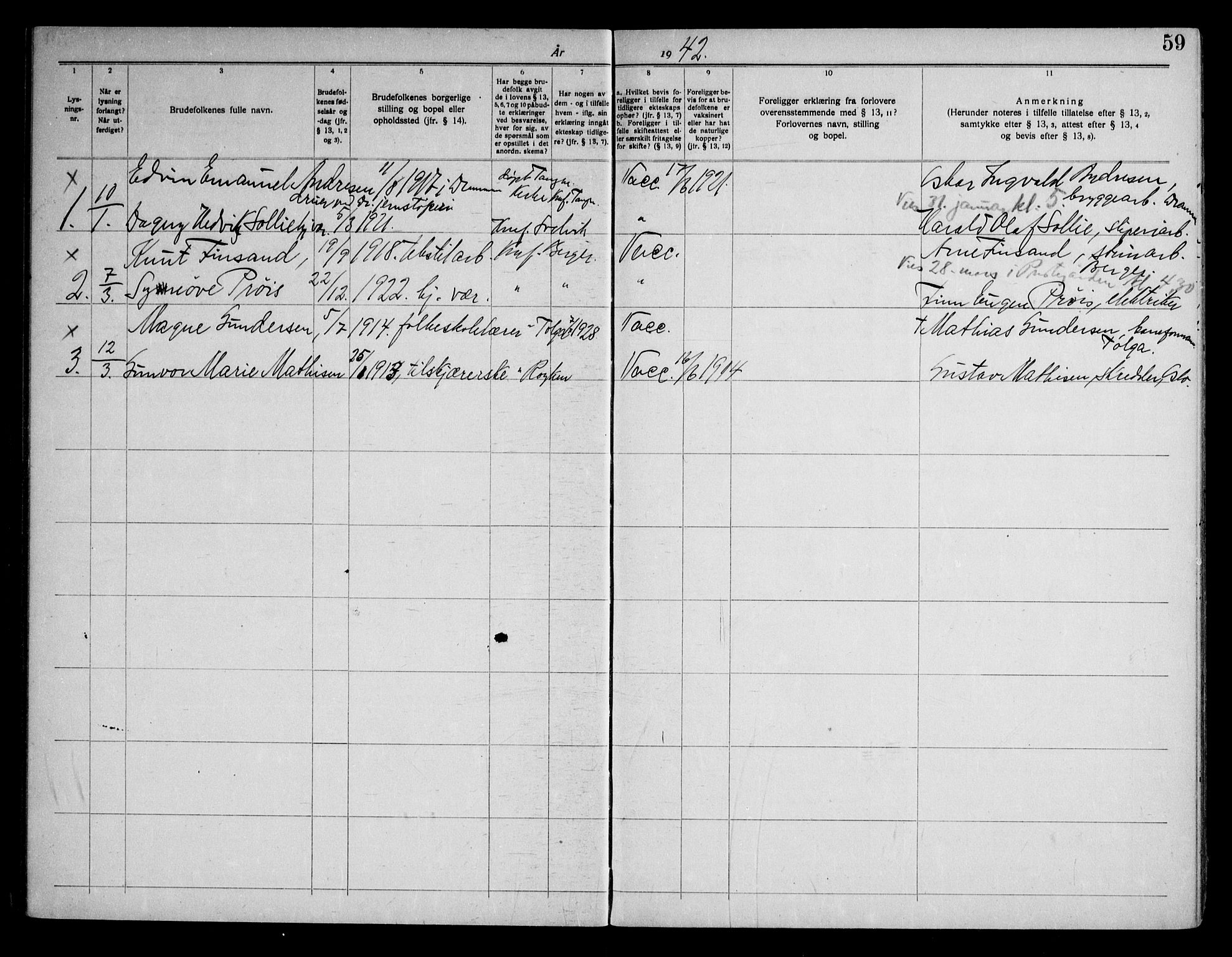 Strømm kirkebøker, AV/SAKO-A-322/H/Ha/L0003: Banns register no. 3, 1919-1958, p. 59