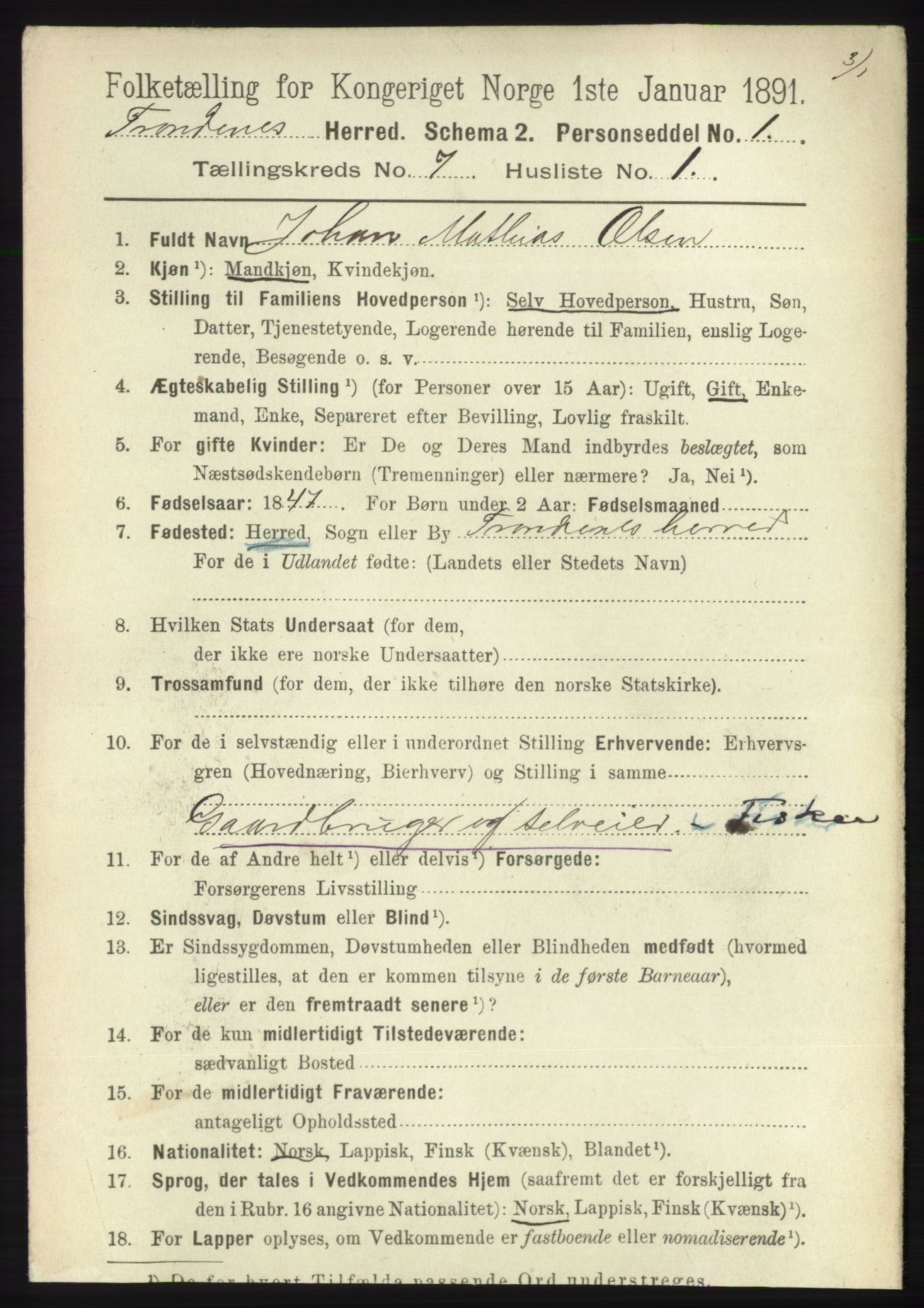 RA, 1891 census for 1914 Trondenes, 1891, p. 4506