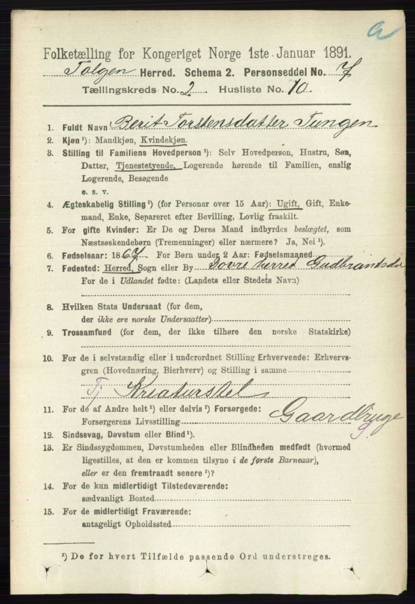 RA, 1891 census for 0436 Tolga, 1891, p. 358