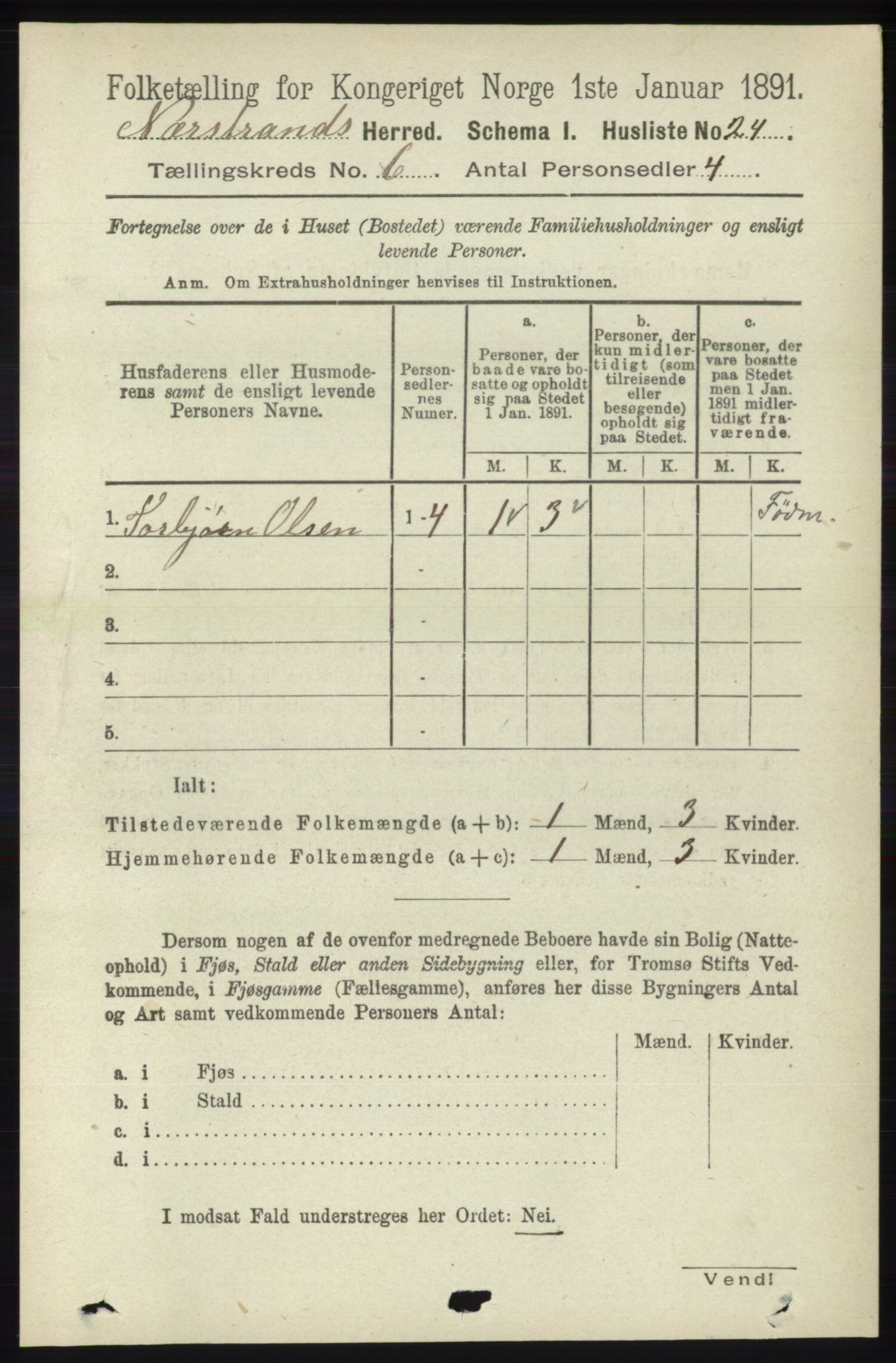 RA, 1891 census for 1139 Nedstrand, 1891, p. 1021