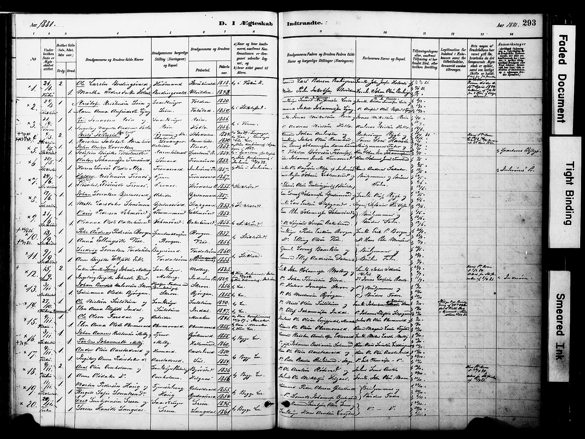 Ministerialprotokoller, klokkerbøker og fødselsregistre - Nord-Trøndelag, SAT/A-1458/723/L0244: Parish register (official) no. 723A13, 1881-1899, p. 293