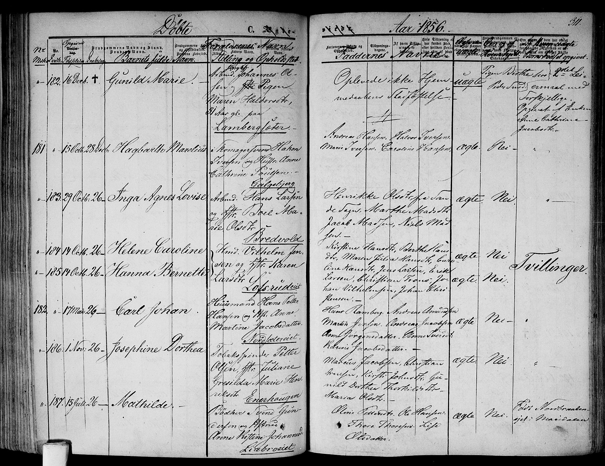 Gamlebyen prestekontor Kirkebøker, AV/SAO-A-10884/F/Fa/L0004: Parish register (official) no. 4, 1850-1857, p. 311