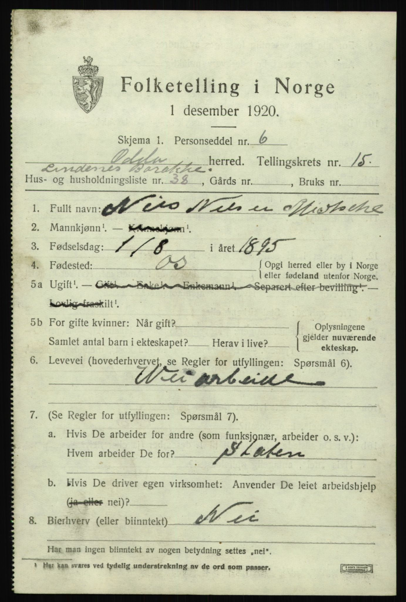 SAB, 1920 census for Odda, 1920, p. 13979