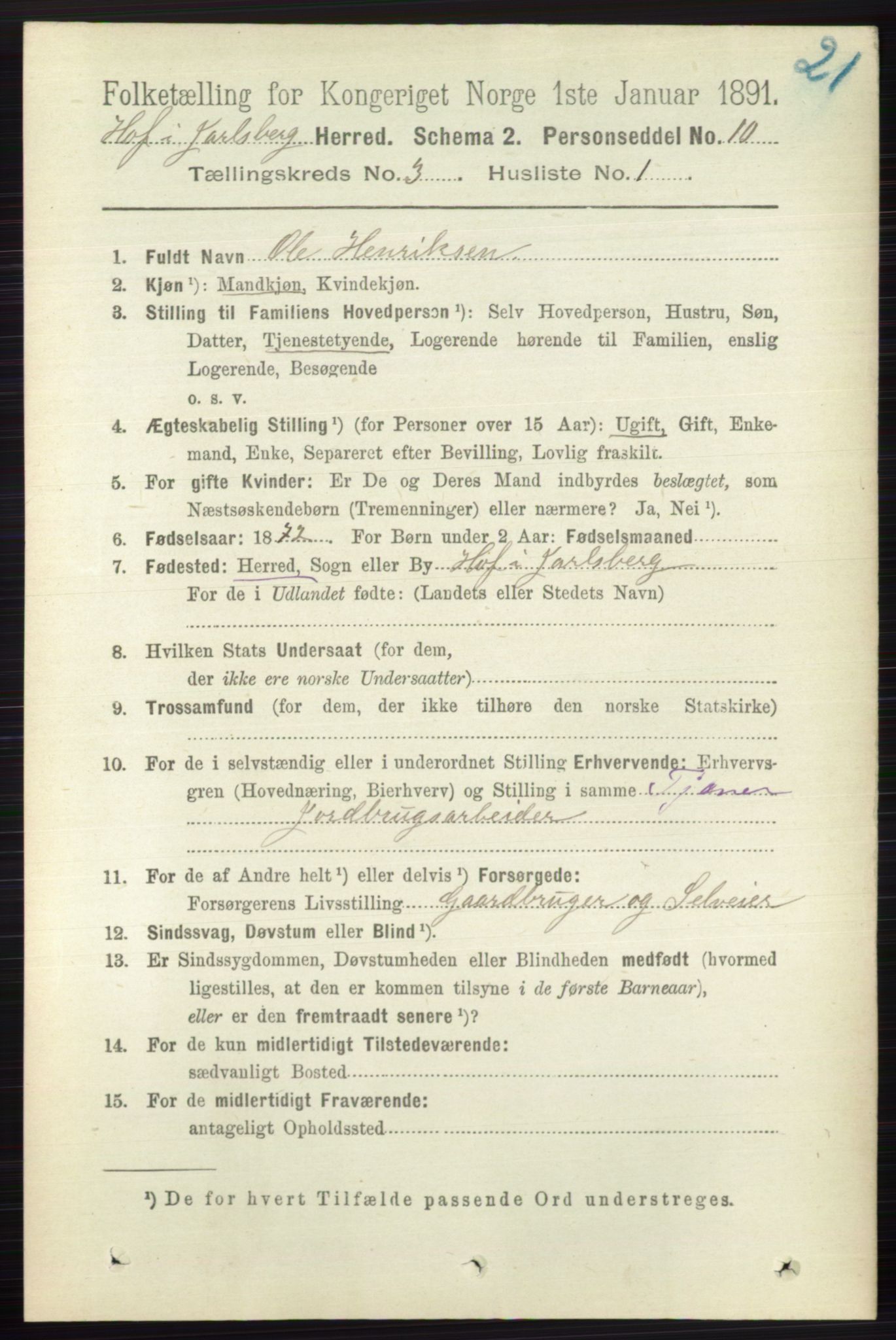 RA, 1891 census for 0714 Hof, 1891, p. 890