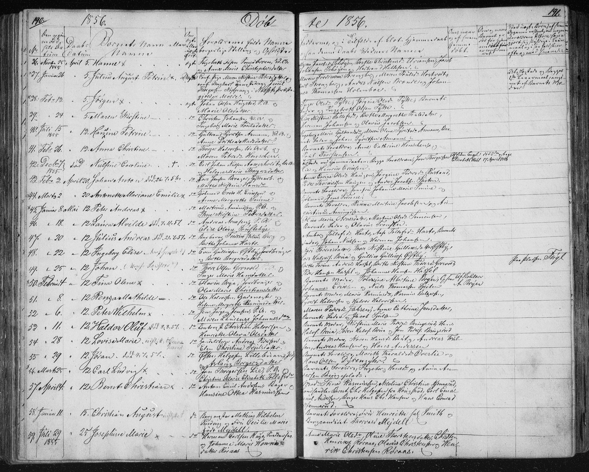 Kongsberg kirkebøker, SAKO/A-22/F/Fa/L0009: Parish register (official) no. I 9, 1839-1858, p. 190-191