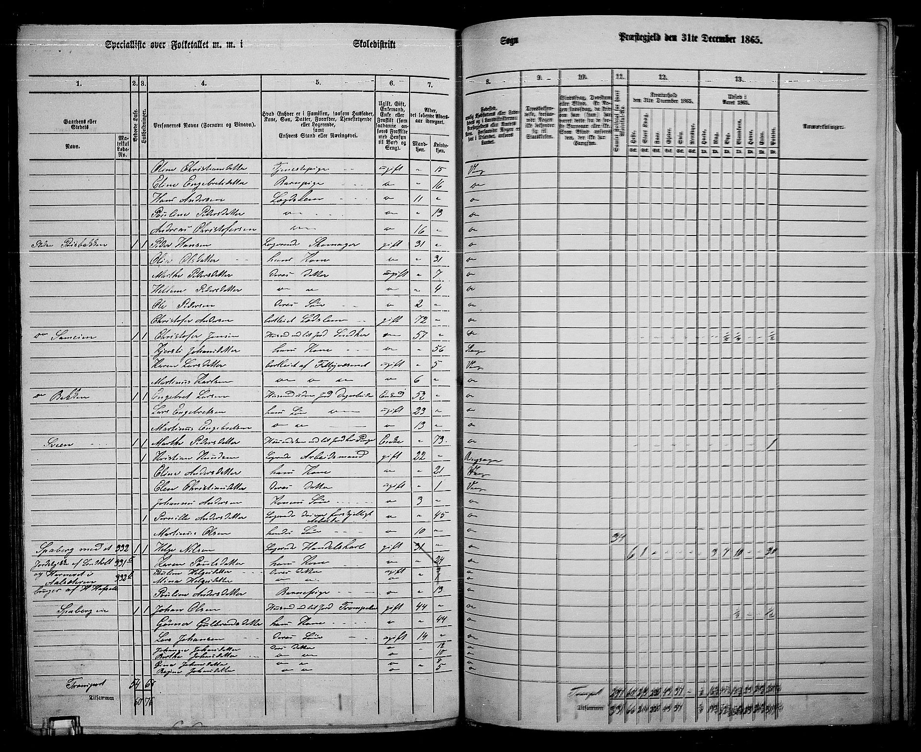 RA, 1865 census for Vang/Vang og Furnes, 1865, p. 304