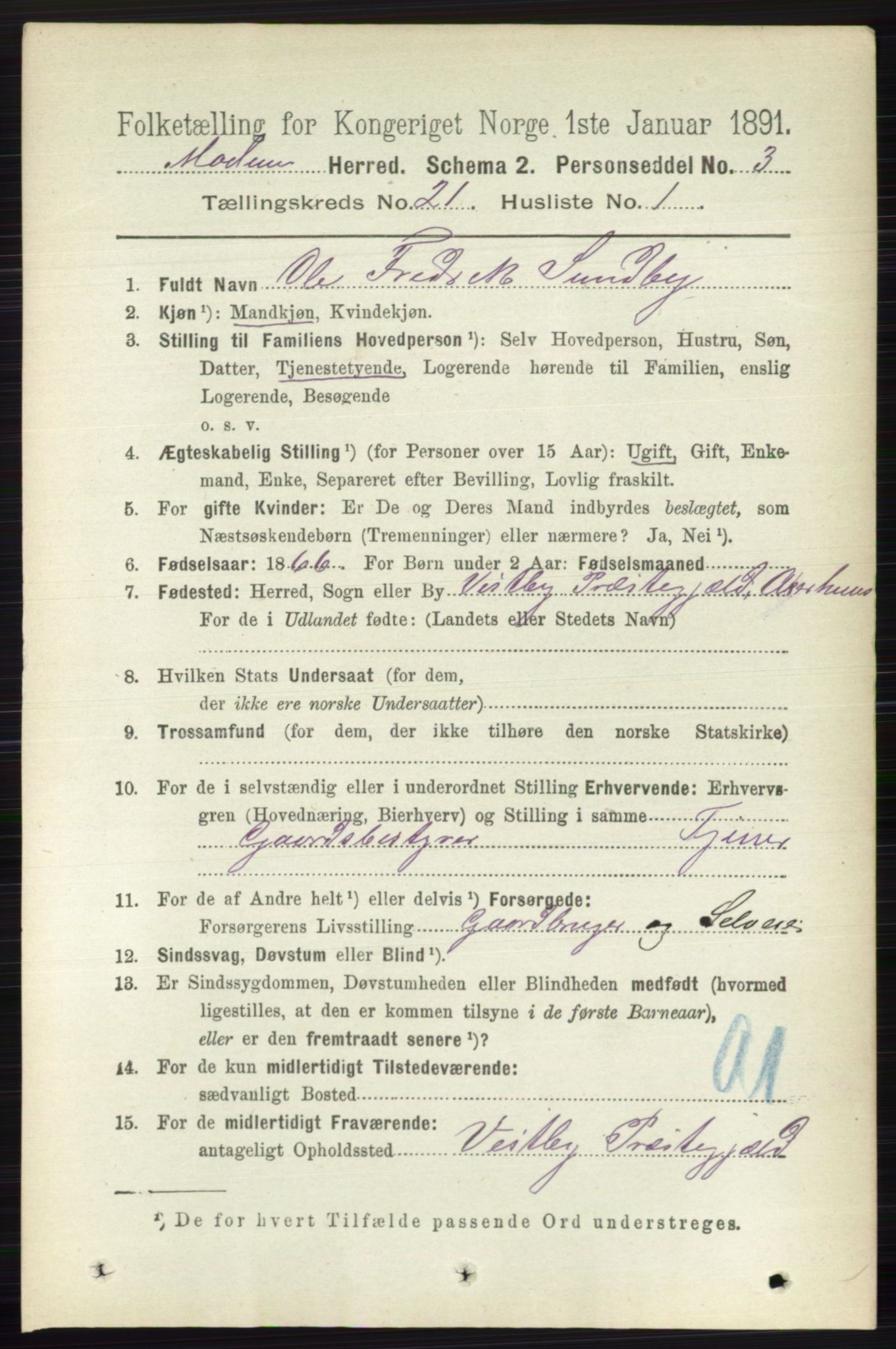 RA, 1891 census for 0623 Modum, 1891, p. 8105