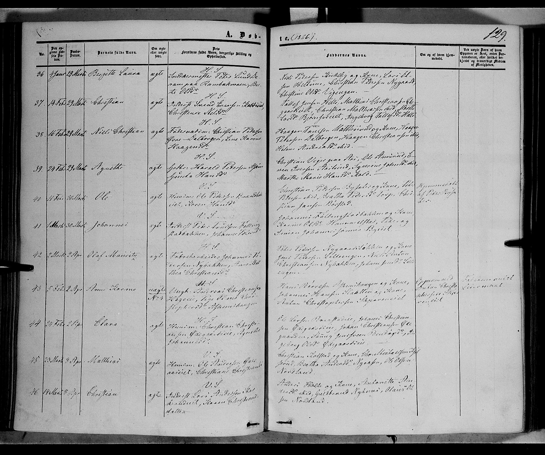 Vardal prestekontor, SAH/PREST-100/H/Ha/Haa/L0006: Parish register (official) no. 6, 1854-1866, p. 129