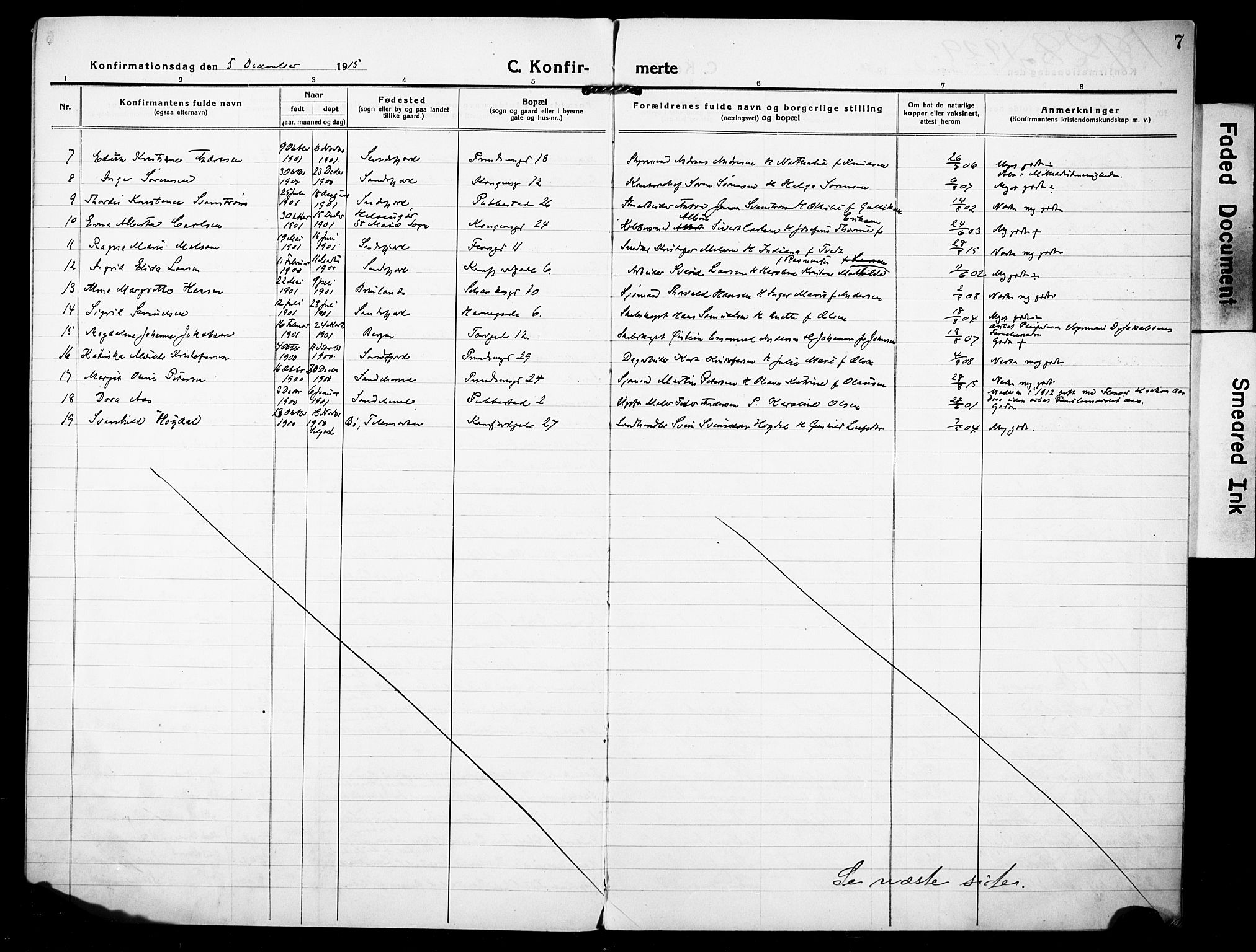 Sandefjord kirkebøker, AV/SAKO-A-315/F/Fa/L0006: Parish register (official) no. 6, 1915-1930, p. 7