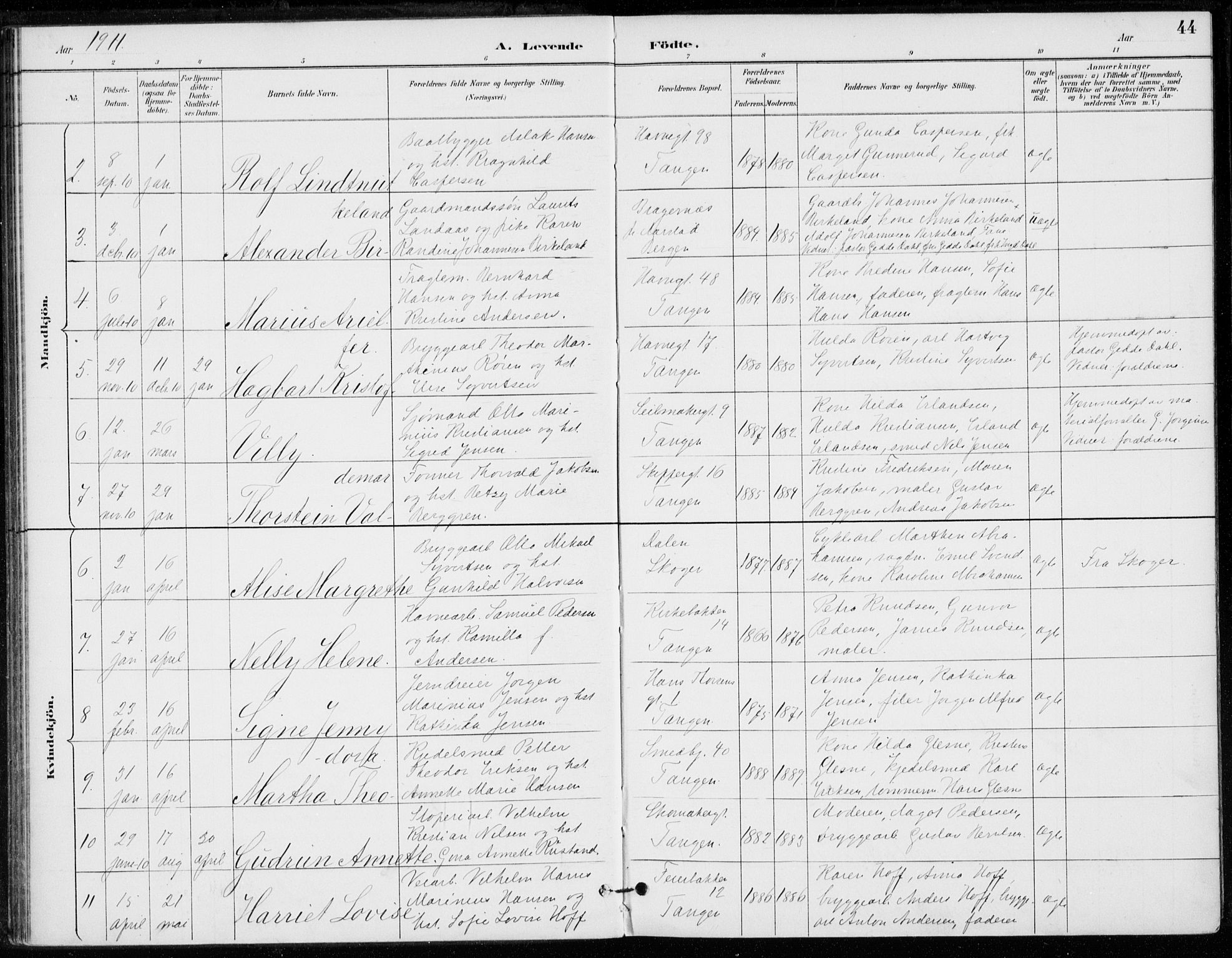 Strømsø kirkebøker, AV/SAKO-A-246/F/Fb/L0007: Parish register (official) no. II 7, 1887-1928, p. 44