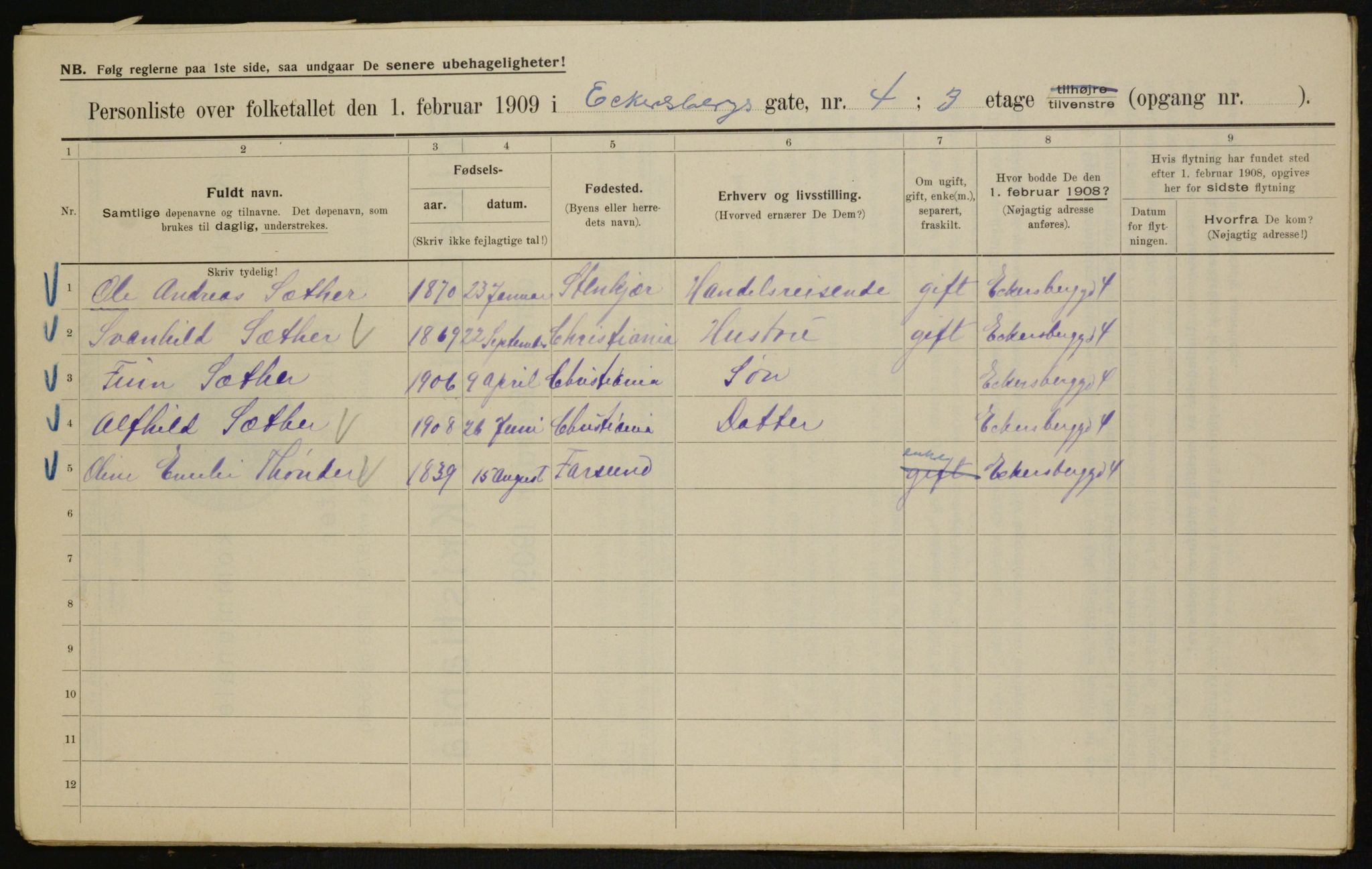 OBA, Municipal Census 1909 for Kristiania, 1909, p. 16623