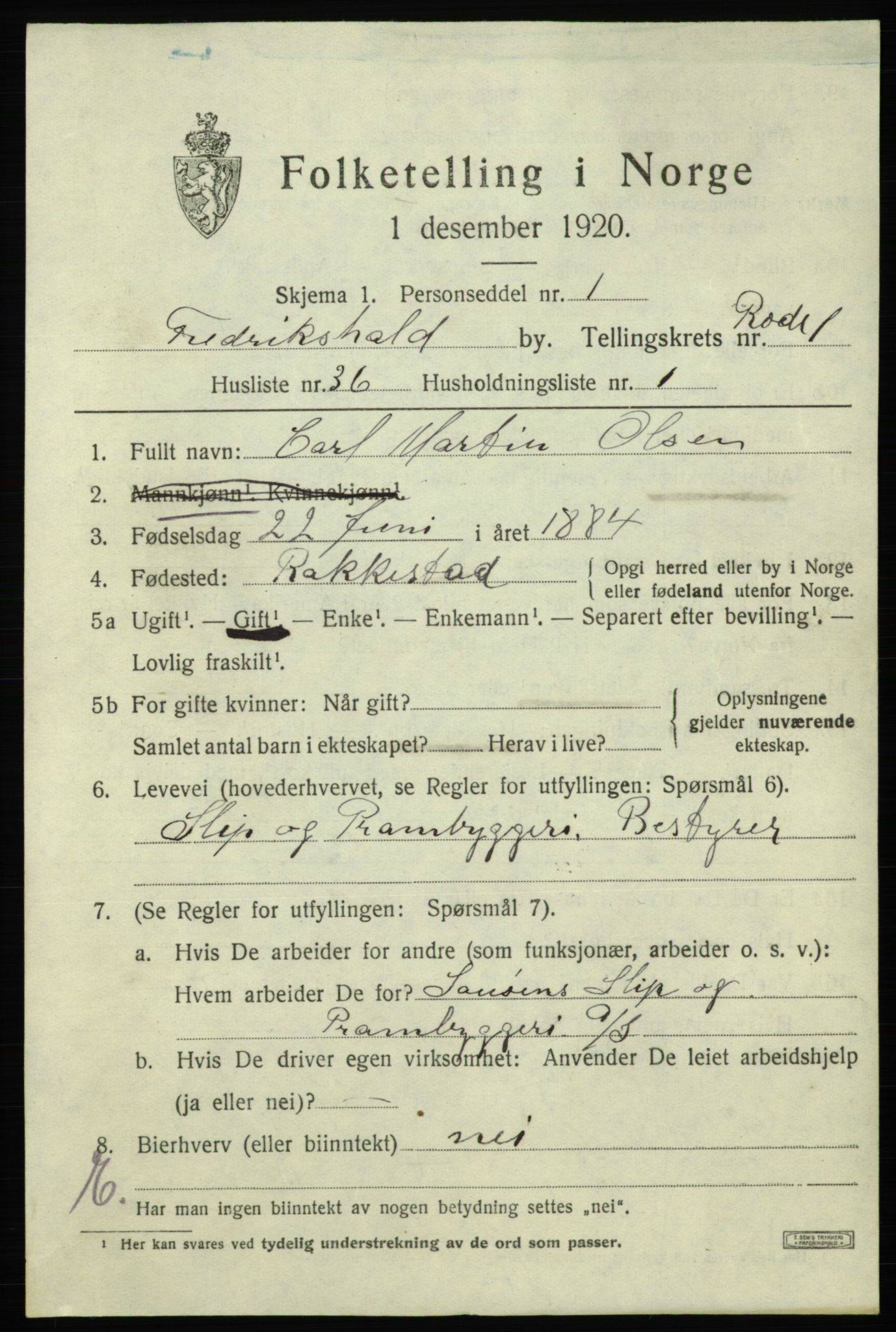 SAO, 1920 census for Fredrikshald, 1920, p. 8759