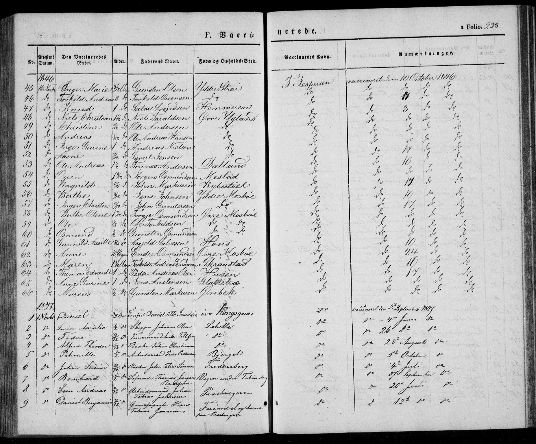 Oddernes sokneprestkontor, SAK/1111-0033/F/Fa/Faa/L0006: Parish register (official) no. A 6, 1838-1851, p. 238