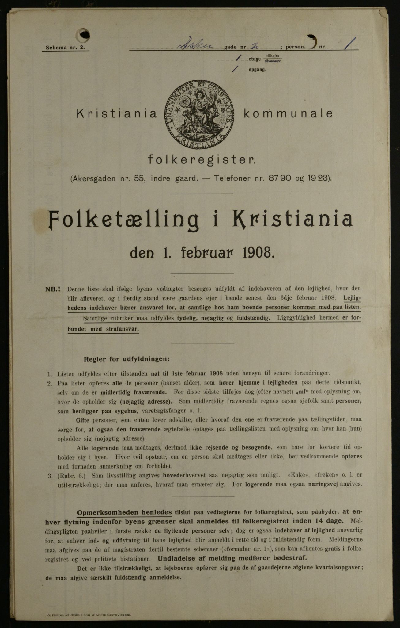 OBA, Municipal Census 1908 for Kristiania, 1908, p. 2611