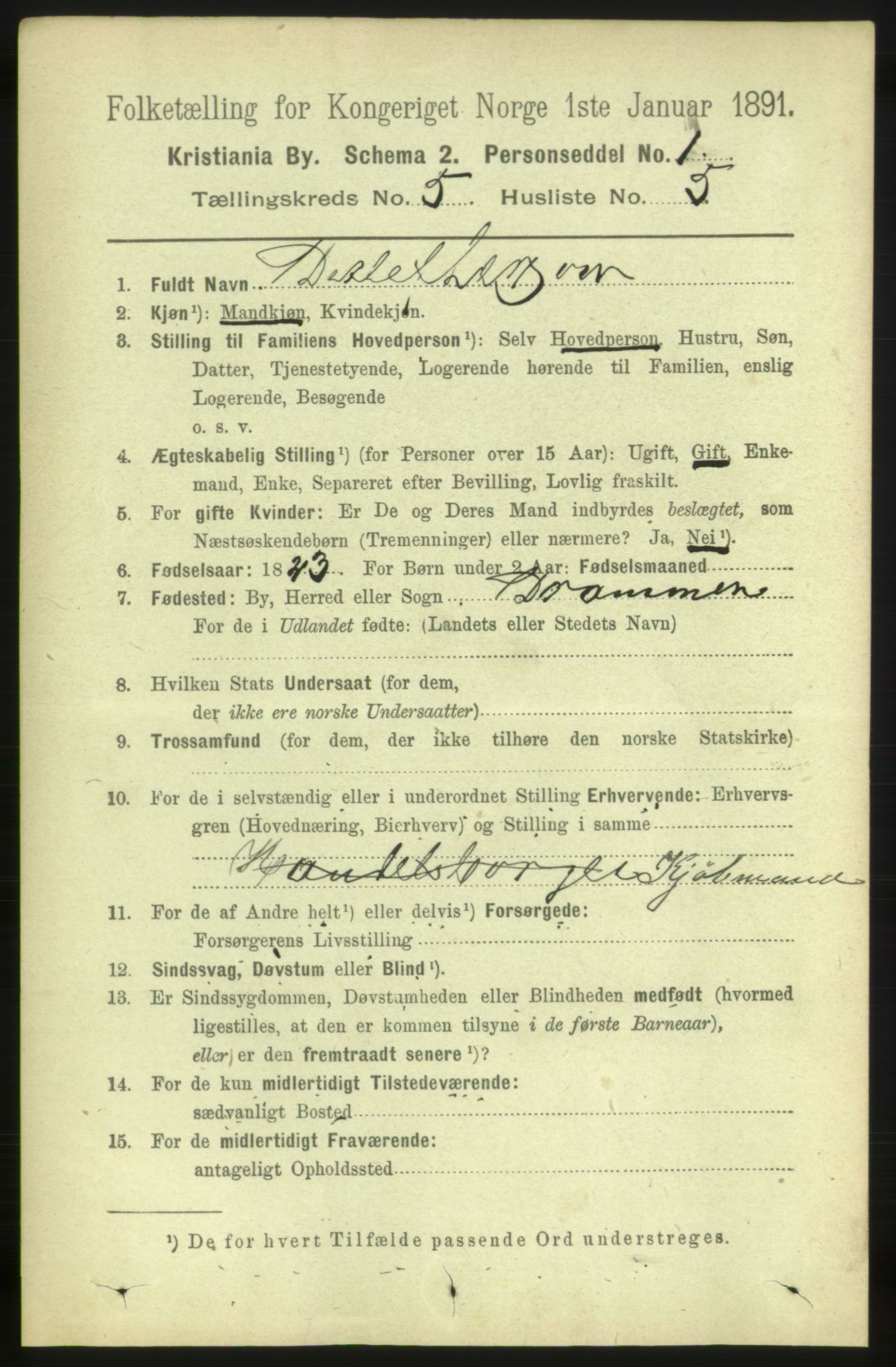RA, 1891 census for 0301 Kristiania, 1891, p. 2376
