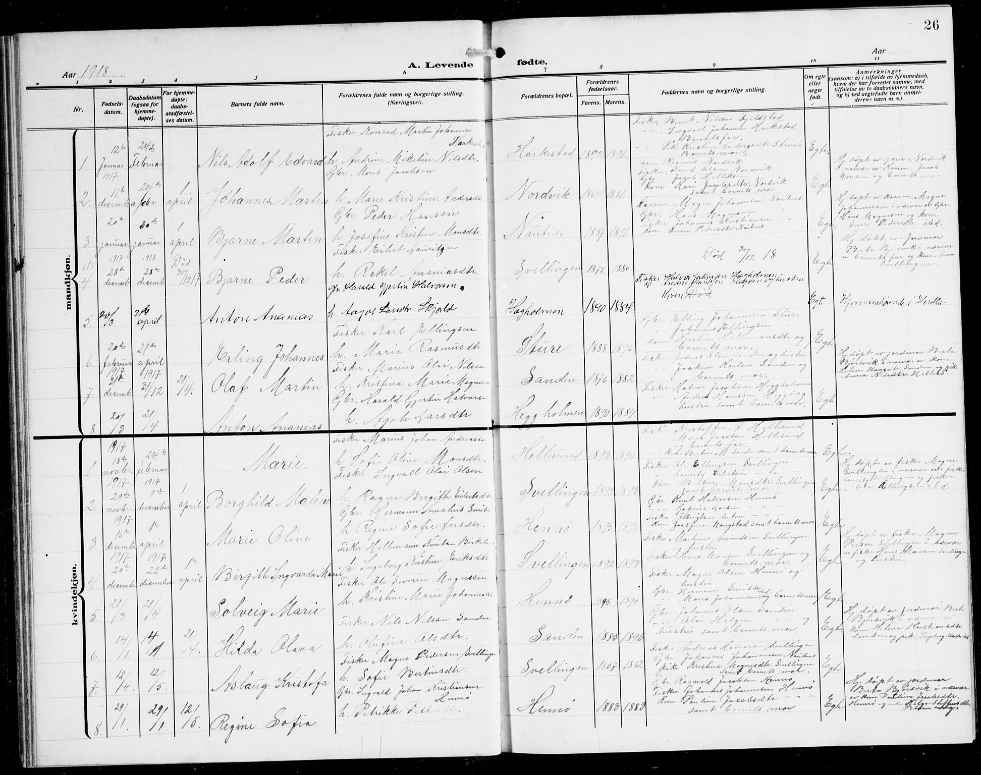 Herdla Sokneprestembete, SAB/A-75701/H/Hab: Parish register (copy) no. B 1, 1909-1929, p. 26