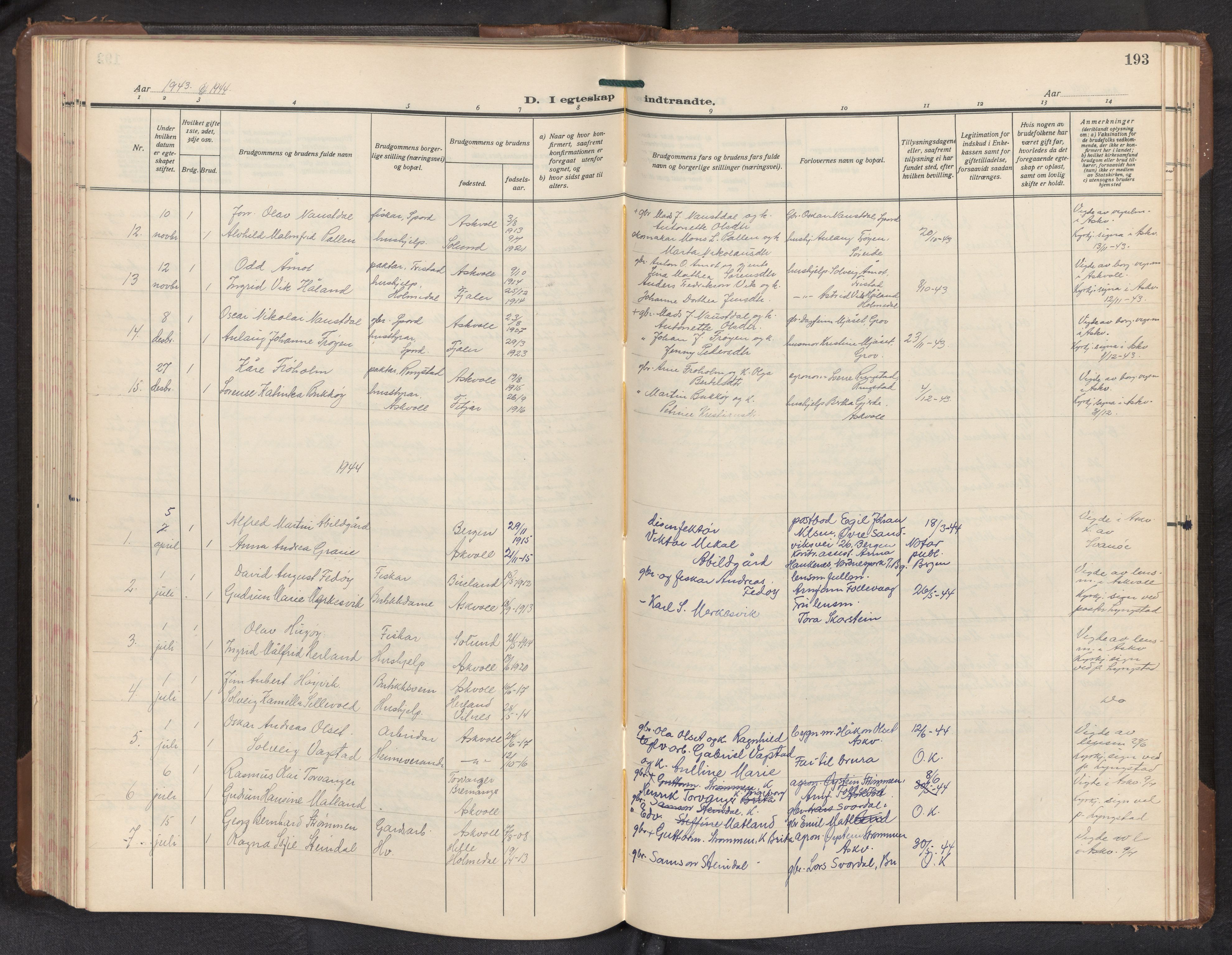 Askvoll sokneprestembete, AV/SAB-A-79501/H/Hab/Haba/L0005: Parish register (copy) no. A 5, 1929-1954, p. 192b-193a