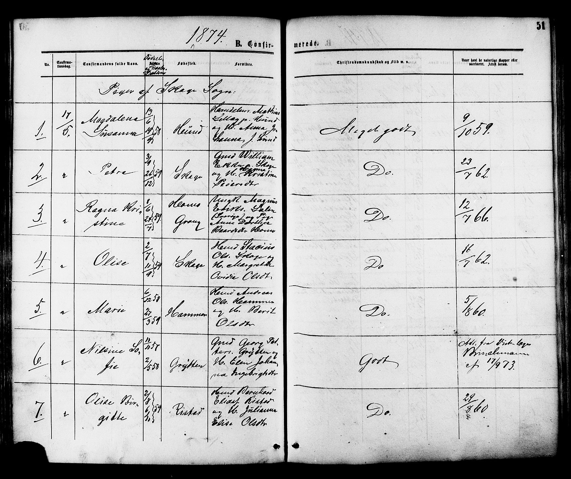 Ministerialprotokoller, klokkerbøker og fødselsregistre - Nord-Trøndelag, AV/SAT-A-1458/764/L0553: Parish register (official) no. 764A08, 1858-1880, p. 51