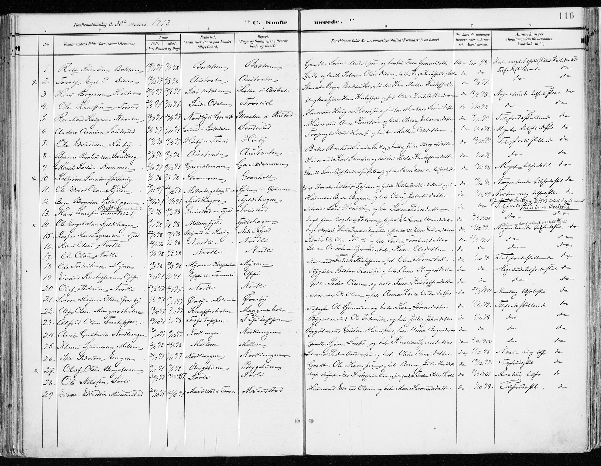 Nord-Odal prestekontor, SAH/PREST-032/H/Ha/Haa/L0009: Parish register (official) no. 9, 1902-1926, p. 116