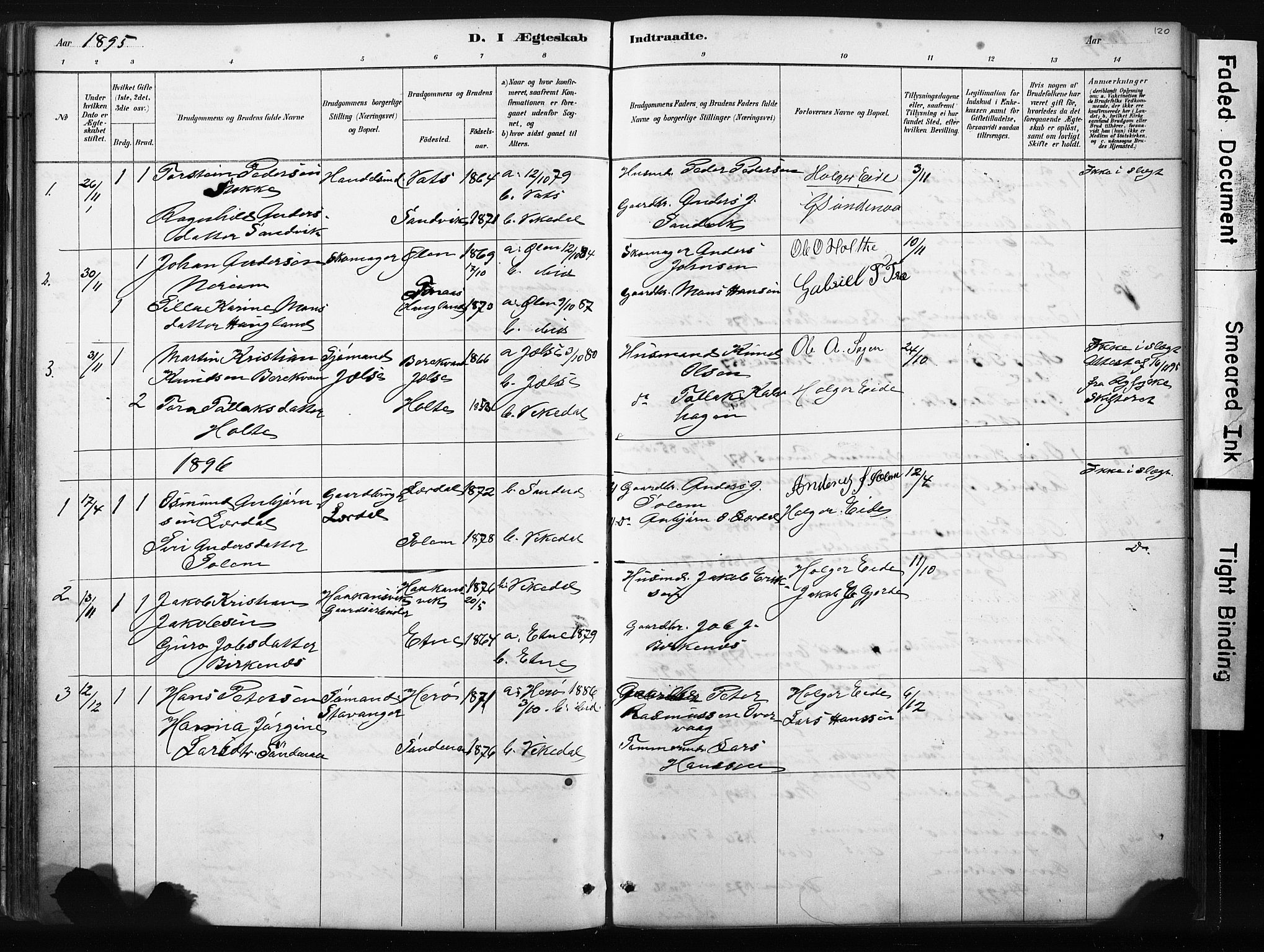 Vikedal sokneprestkontor, AV/SAST-A-101840/01/IV: Parish register (official) no. A 10, 1884-1907, p. 120