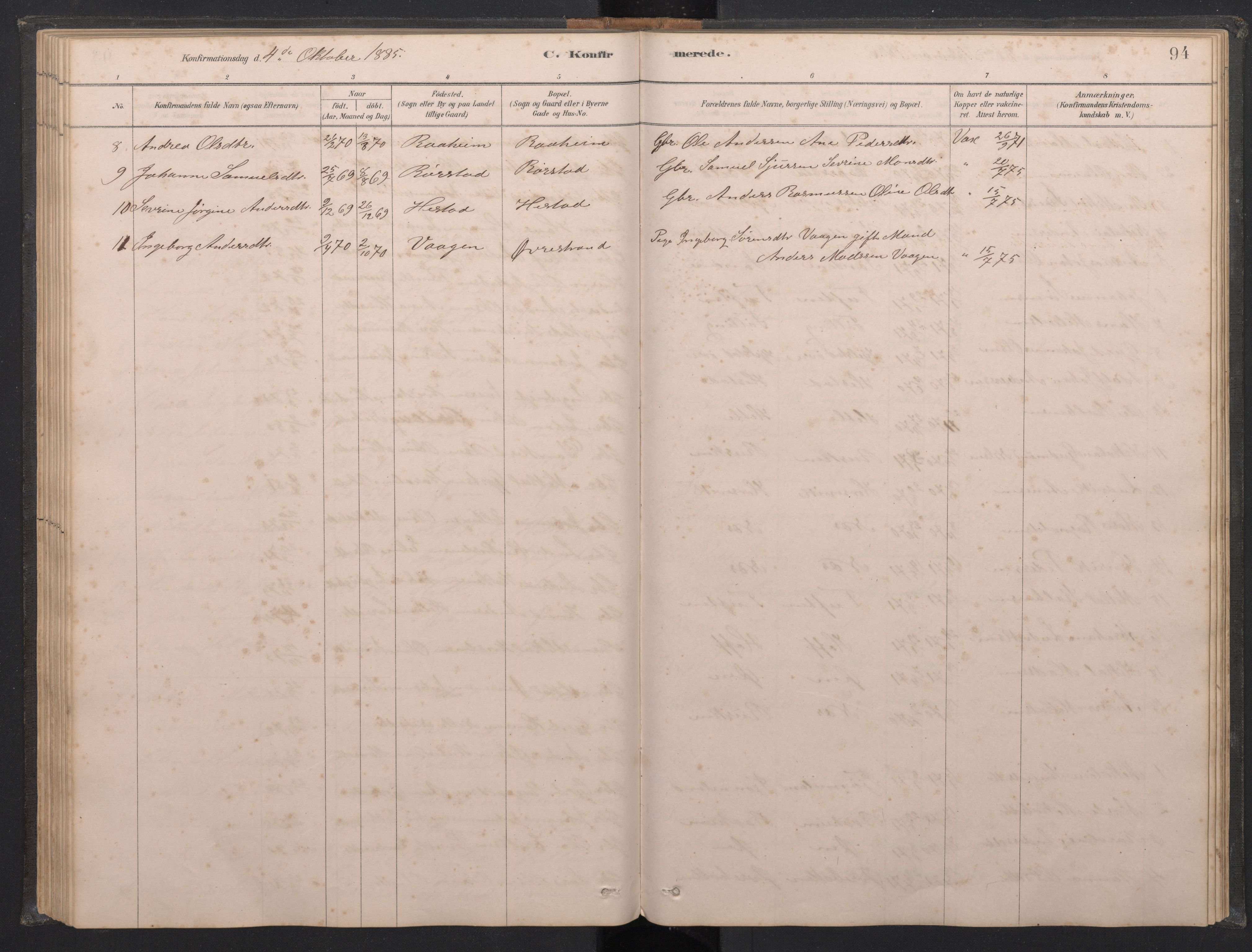 Gaular sokneprestembete, AV/SAB-A-80001/H/Hab: Parish register (copy) no. C 3, 1878-1897, p. 93b-94a