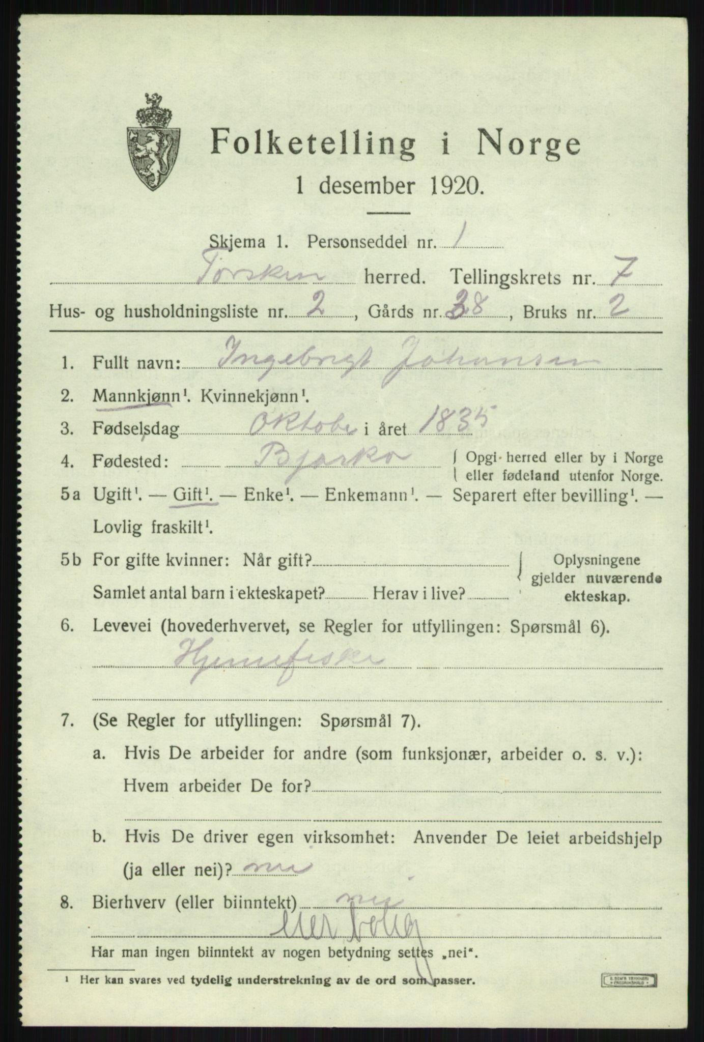 SATØ, 1920 census for Torsken, 1920, p. 3268