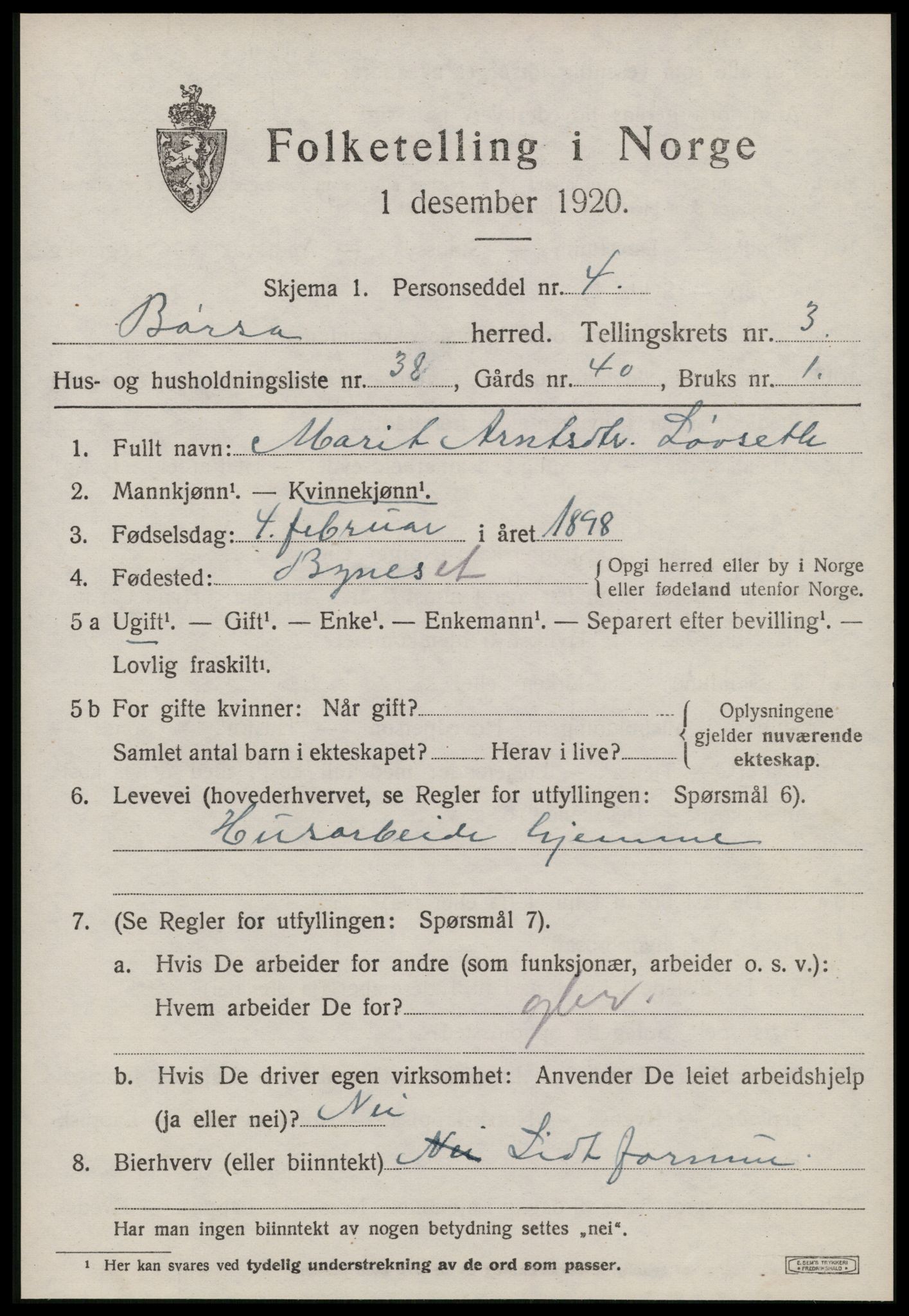 SAT, 1920 census for Børsa, 1920, p. 2079