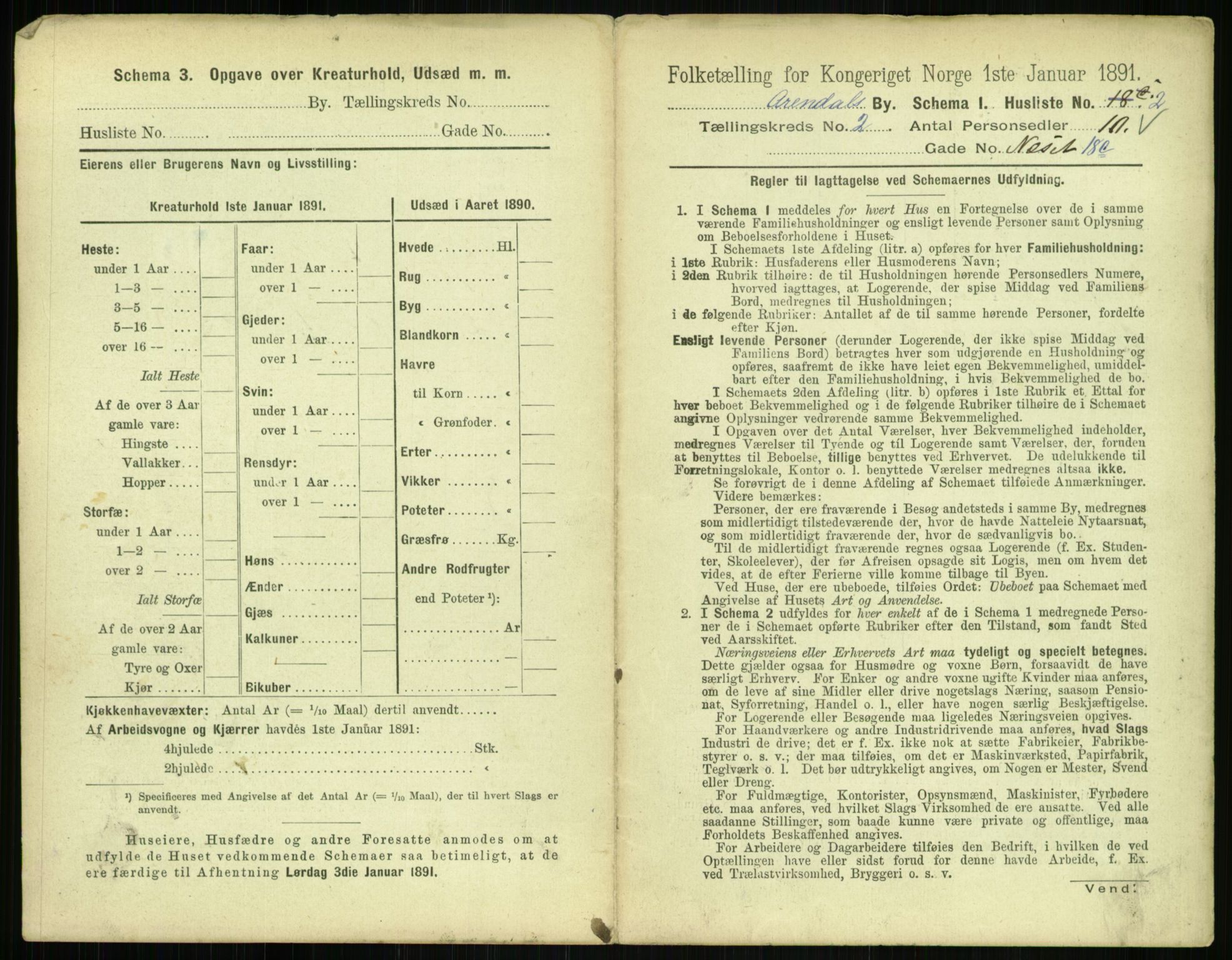 RA, 1891 census for 0903 Arendal, 1891, p. 88