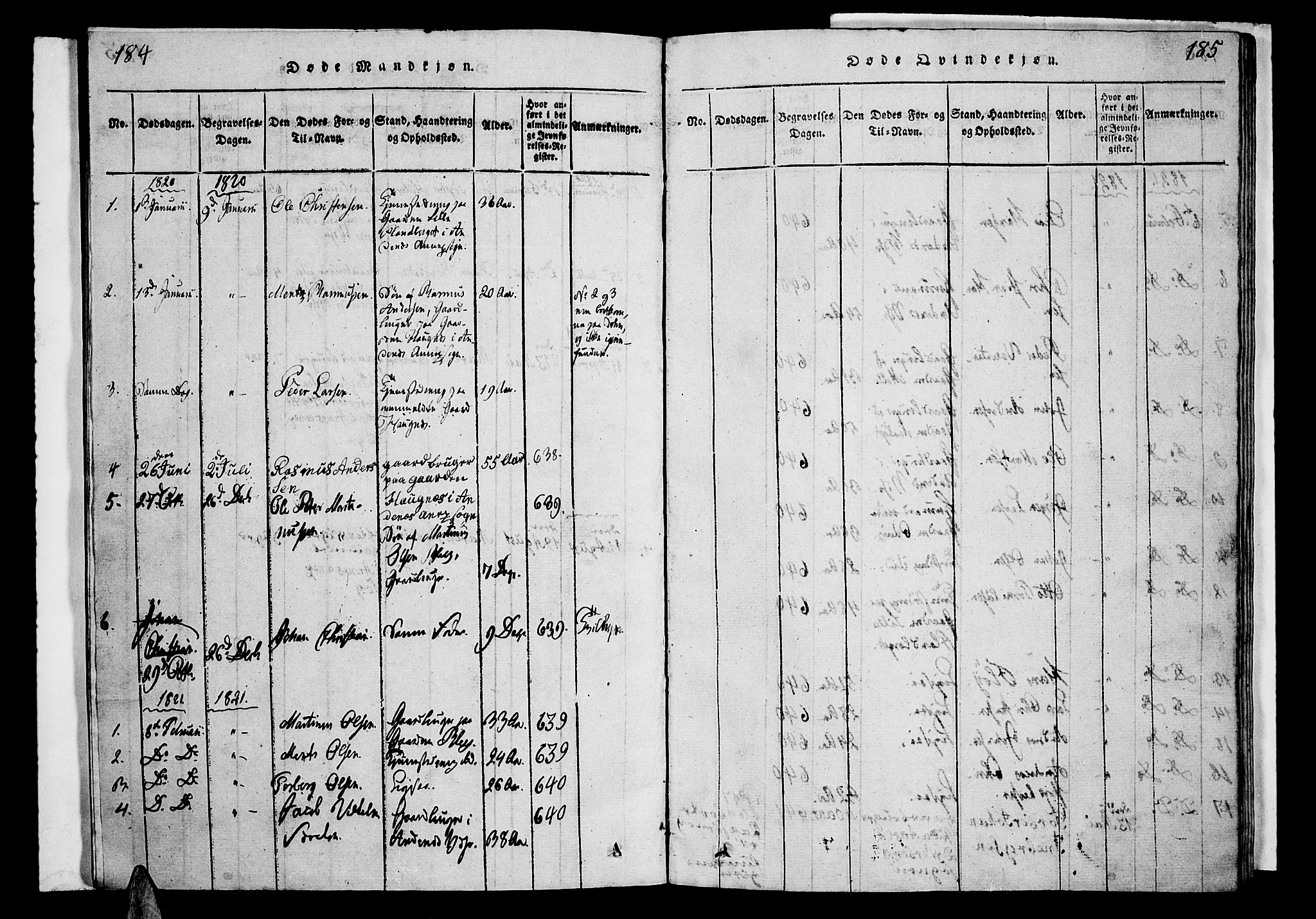 Ministerialprotokoller, klokkerbøker og fødselsregistre - Nordland, SAT/A-1459/899/L1446: Parish register (copy) no. 899C01, 1820-1868, p. 184-185