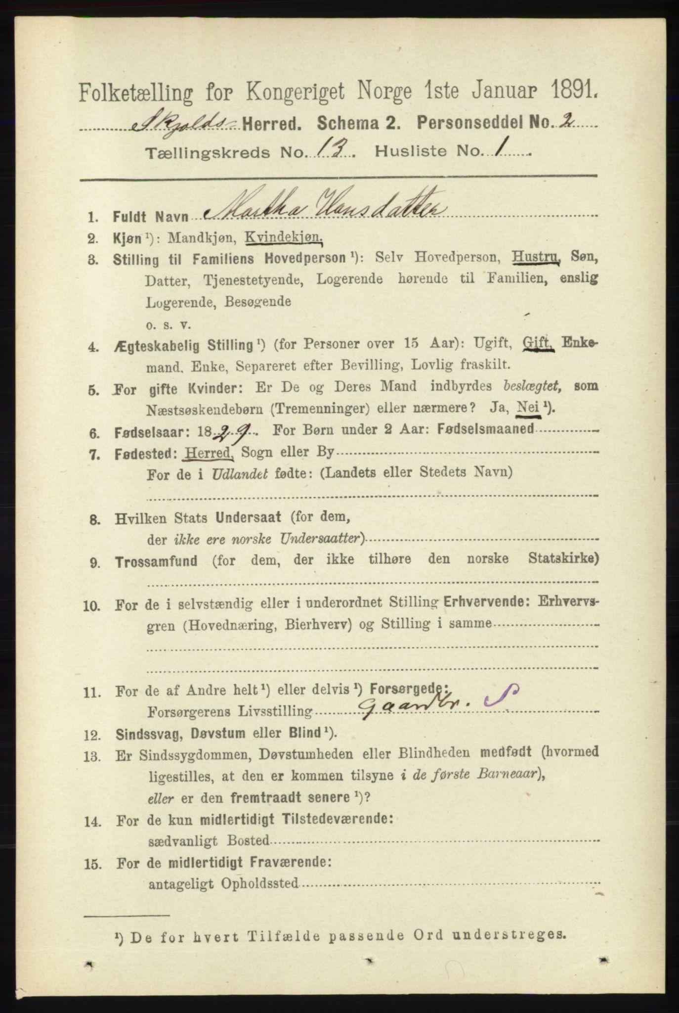 RA, 1891 census for 1154 Skjold, 1891, p. 2402