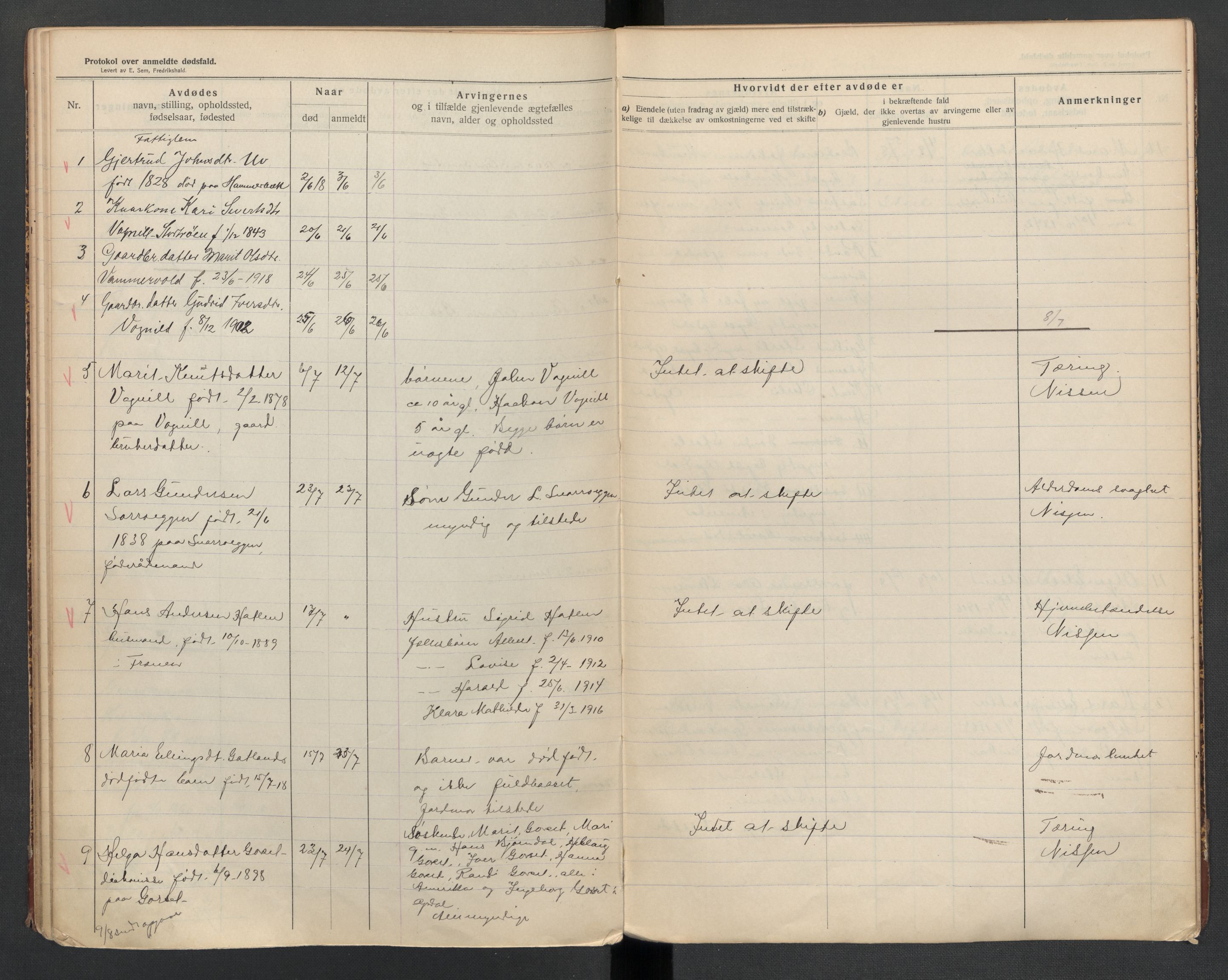 Oppdal lensmannskontor, SAT/A-1073/1/02/L0002: 2.01.02 Dødsfallsprotokoll, 1911-1919