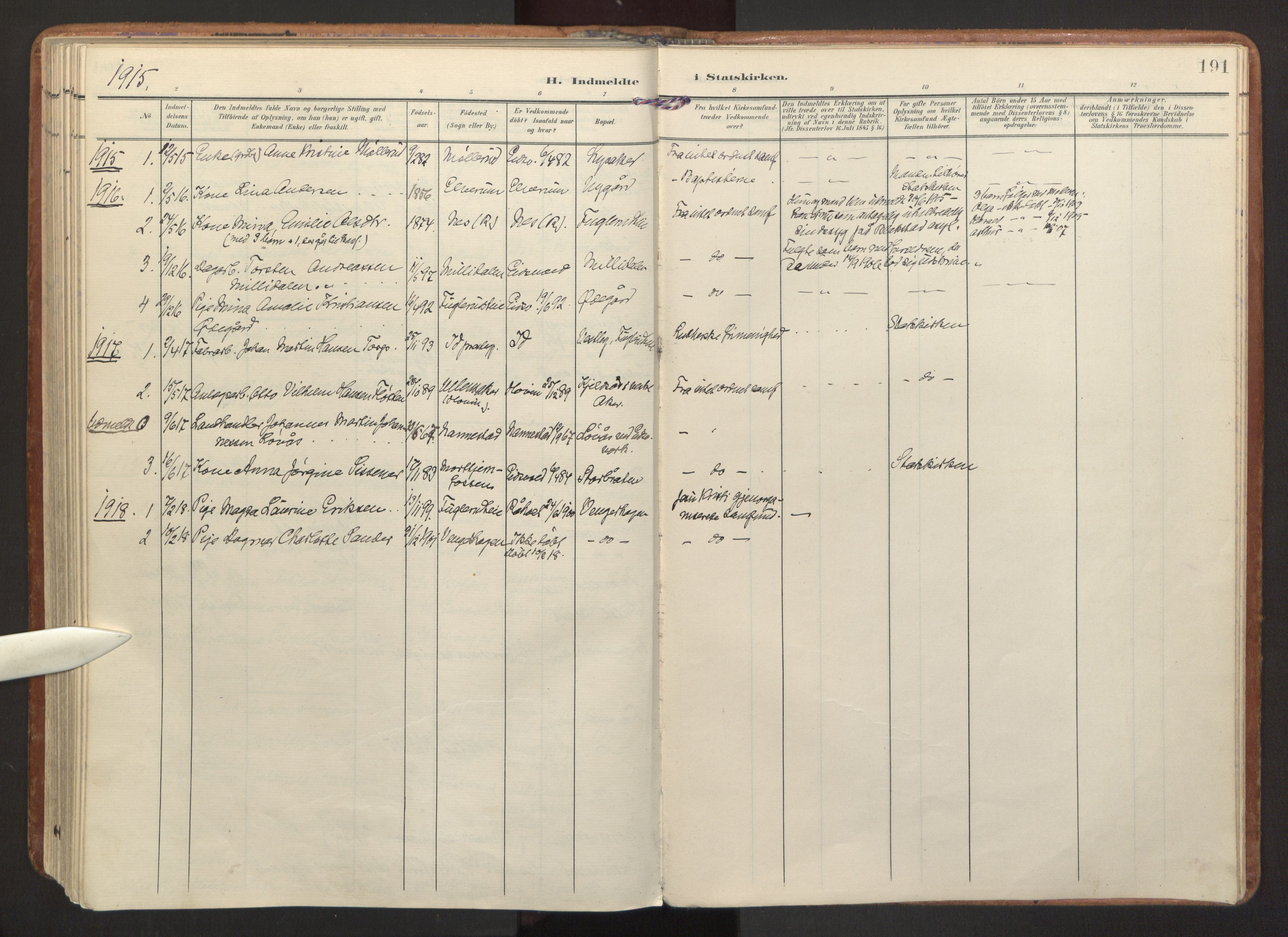 Eidsvoll prestekontor Kirkebøker, SAO/A-10888/F/Fa: Parish register (official) no. I 7, 1905-1920, p. 191