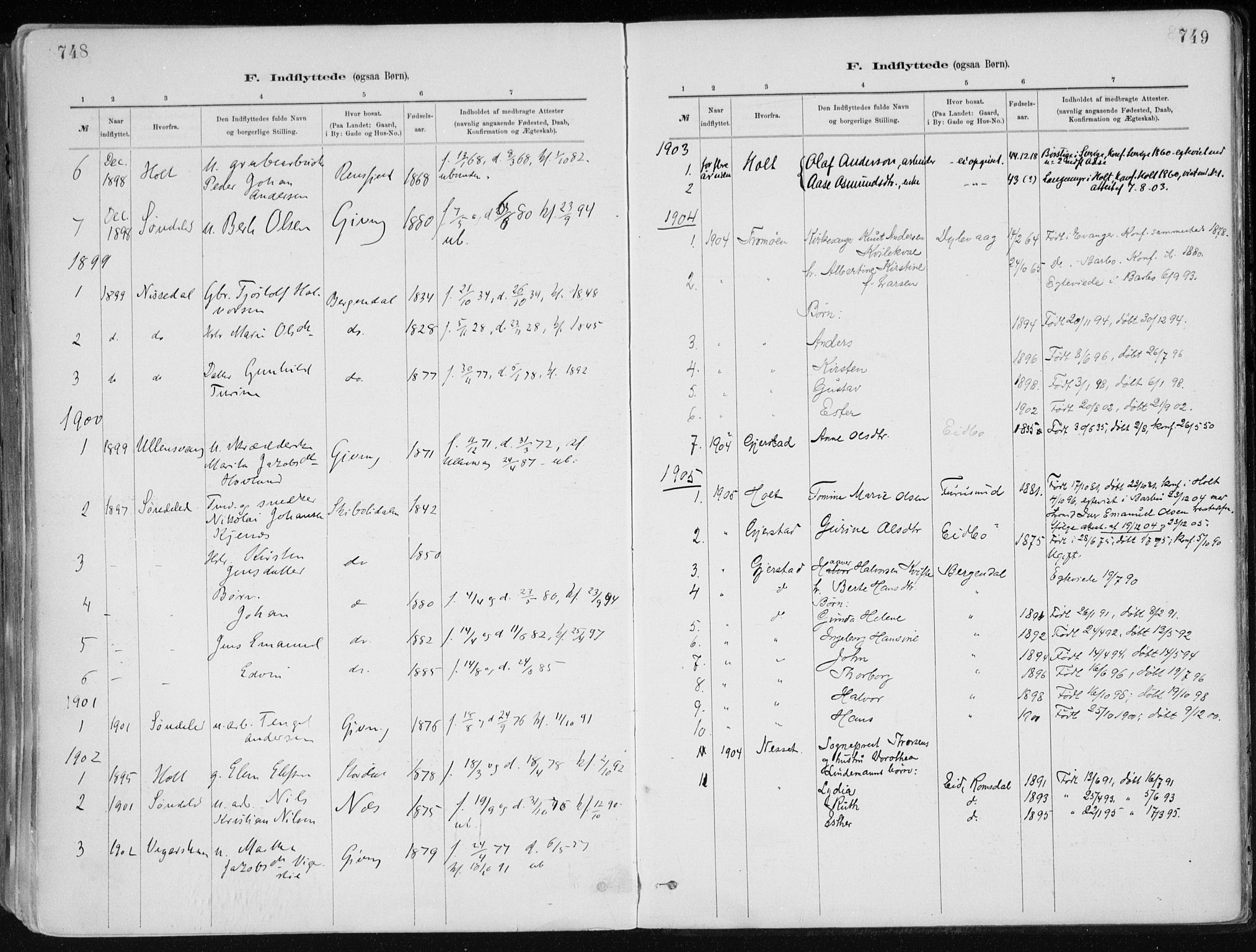 Dypvåg sokneprestkontor, SAK/1111-0007/F/Fa/Faa/L0008: Parish register (official) no. A 8, 1885-1906, p. 748-749