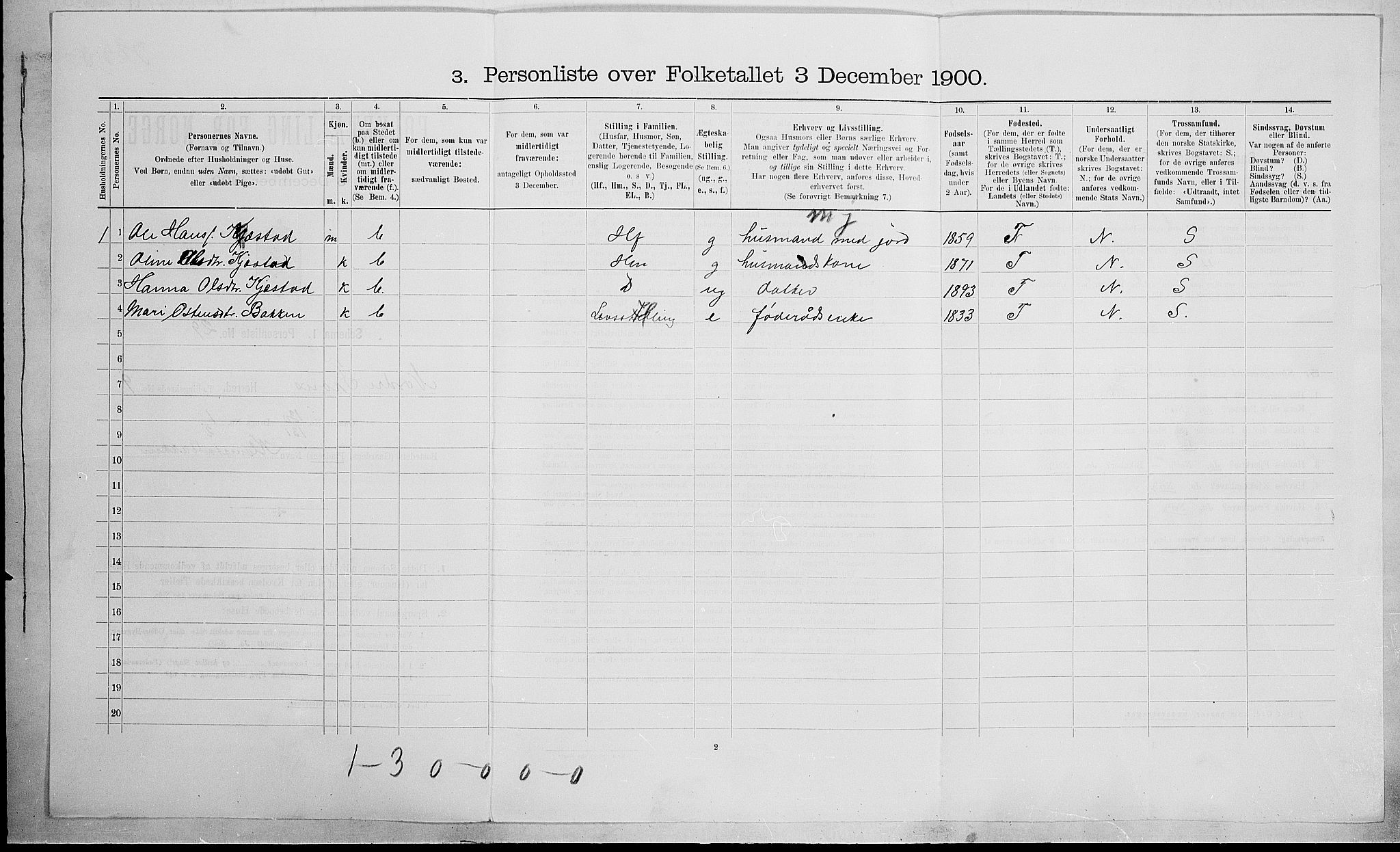 SAH, 1900 census for Nord-Fron, 1900, p. 1138