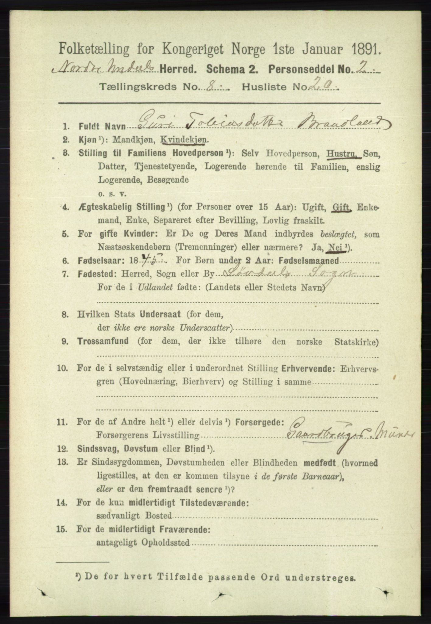 RA, 1891 census for 1028 Nord-Audnedal, 1891, p. 2201