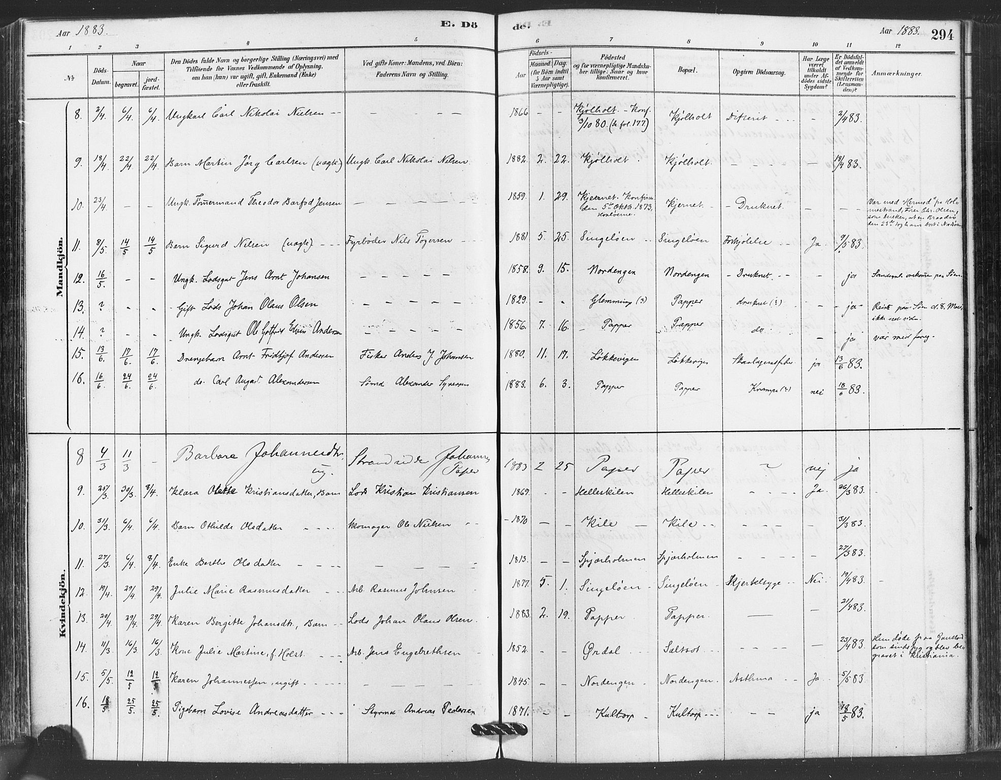 Hvaler prestekontor Kirkebøker, AV/SAO-A-2001/F/Fa/L0008: Parish register (official) no. I 8, 1878-1895, p. 294