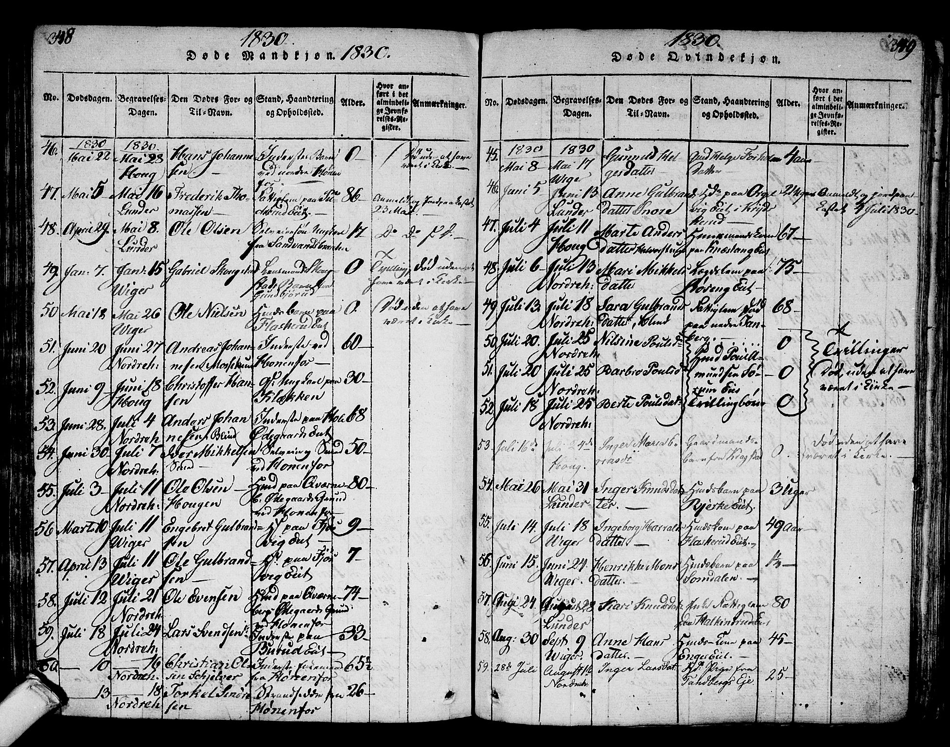 Norderhov kirkebøker, AV/SAKO-A-237/F/Fa/L0008: Parish register (official) no. 8, 1814-1833, p. 348-349