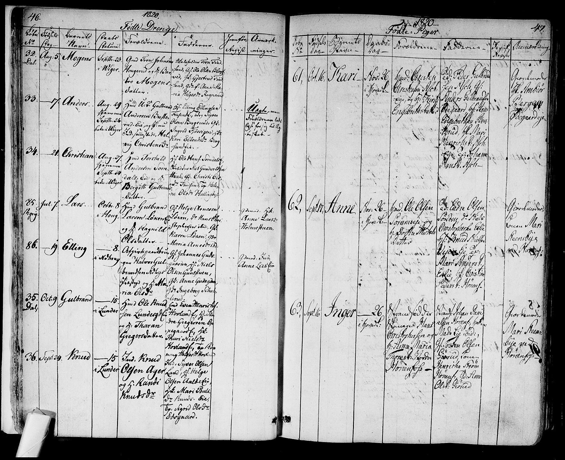 Norderhov kirkebøker, AV/SAKO-A-237/F/Fa/L0009: Parish register (official) no. 9, 1819-1837, p. 46-47