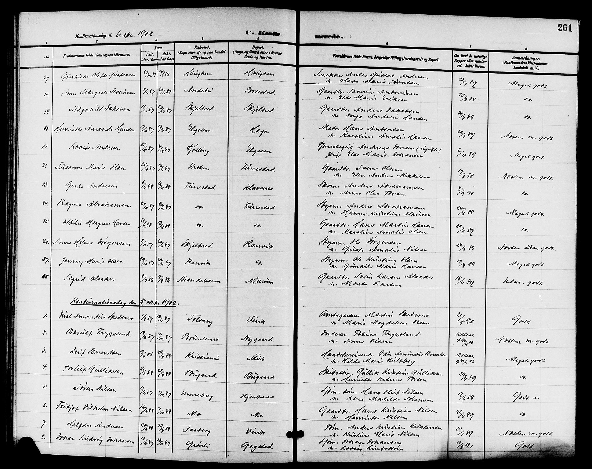 Sandar kirkebøker, AV/SAKO-A-243/G/Ga/L0002: Parish register (copy) no. 2, 1900-1915, p. 261