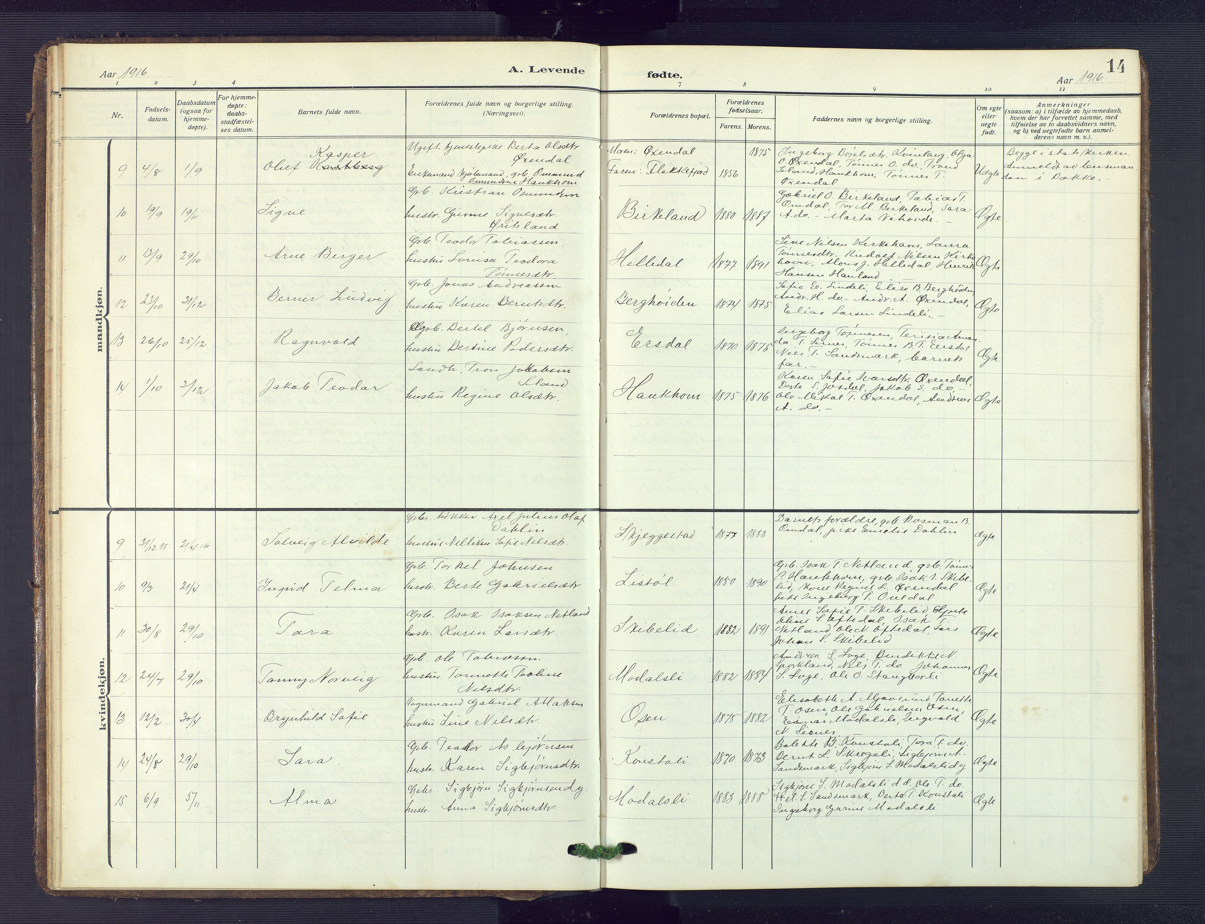 Bakke sokneprestkontor, AV/SAK-1111-0002/F/Fb/Fba/L0004: Parish register (copy) no. B 4, 1911-1946, p. 14