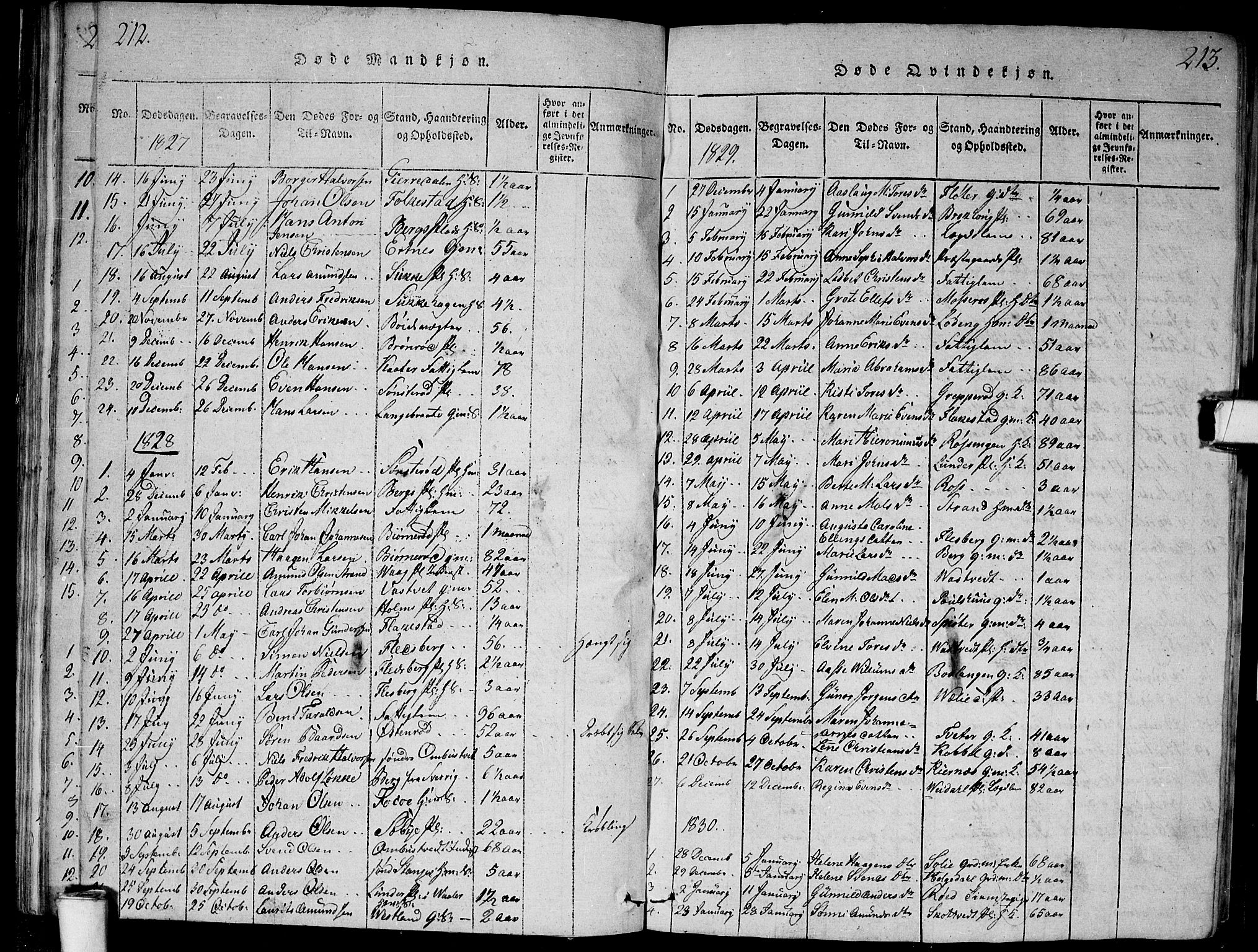 Våler prestekontor Kirkebøker, SAO/A-11083/G/Ga/L0001: Parish register (copy) no. I 1, 1815-1839, p. 212-213
