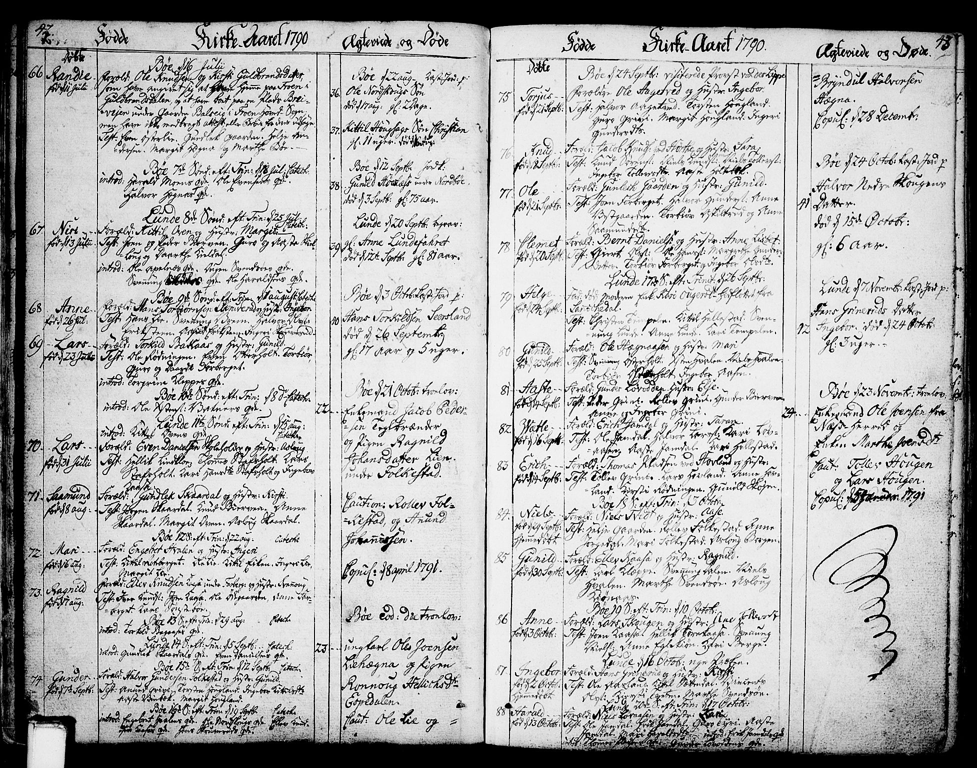 Bø kirkebøker, SAKO/A-257/F/Fa/L0005: Parish register (official) no. 5, 1785-1815, p. 42-43