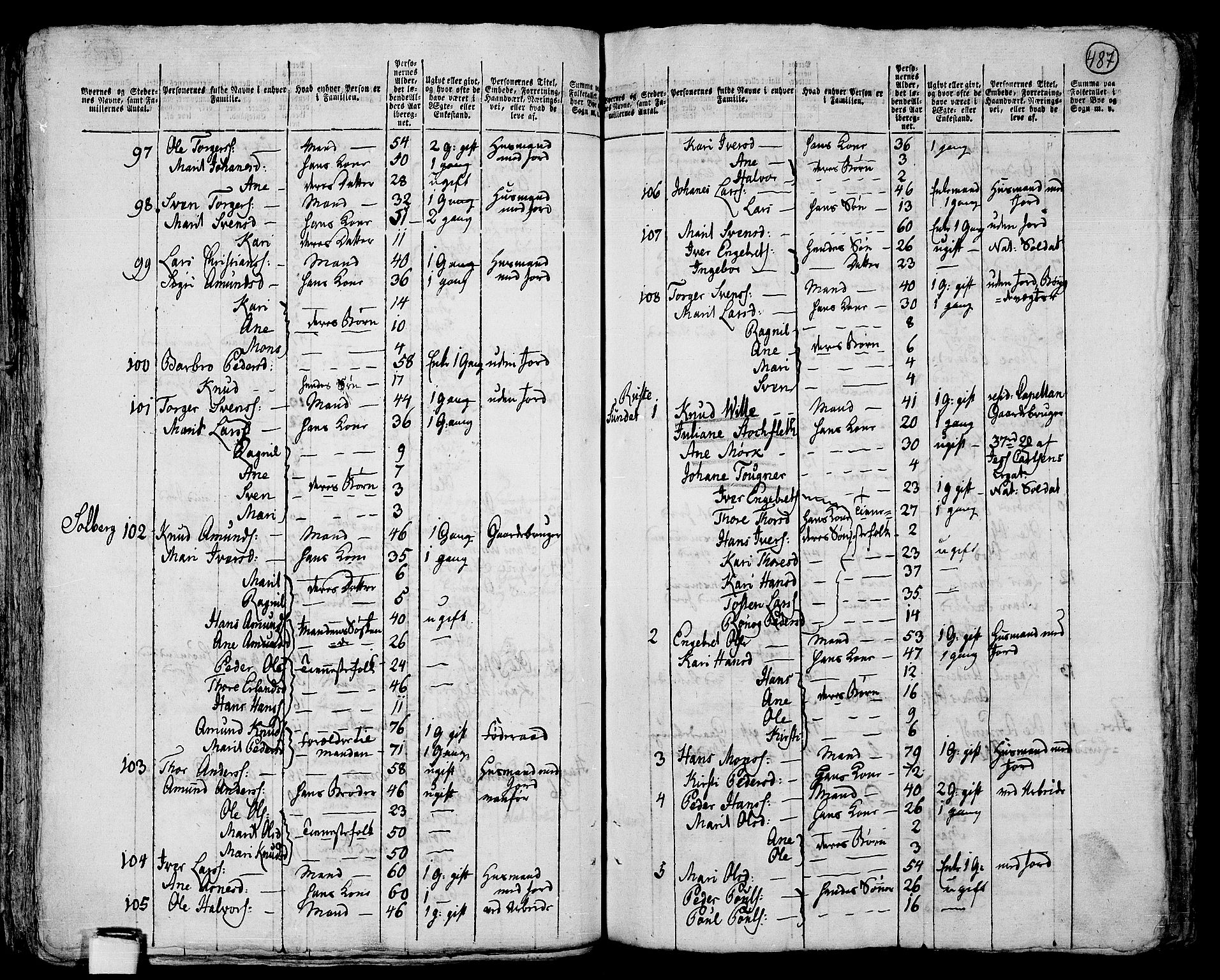 RA, 1801 census for 0518P Fron, 1801, p. 486b-487a